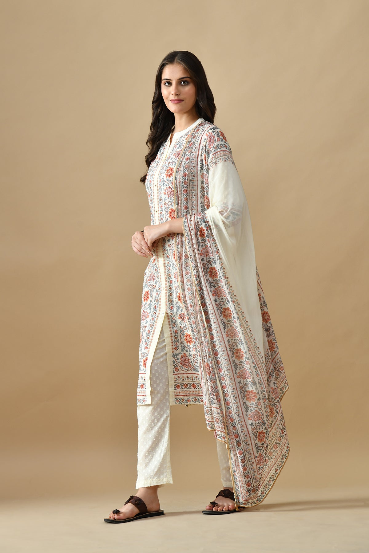 Cream Printed Kurta Set