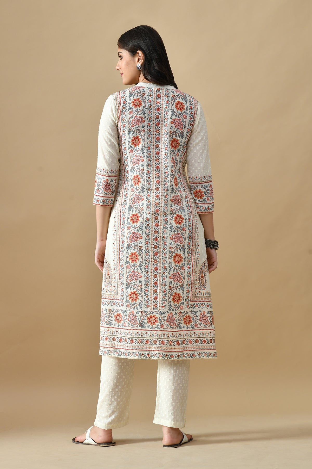 Cream Printed Kurta Set