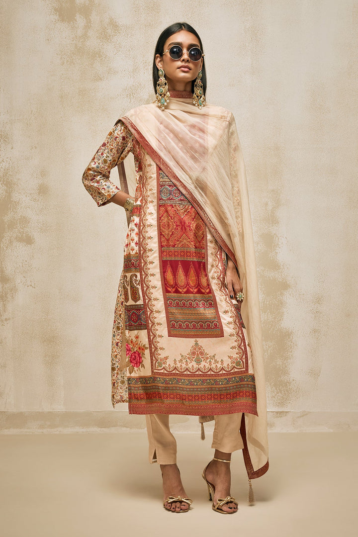 Beige Embellished Kurta Set
