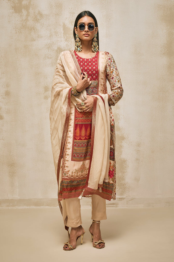 Beige Embellished Kurta Set
