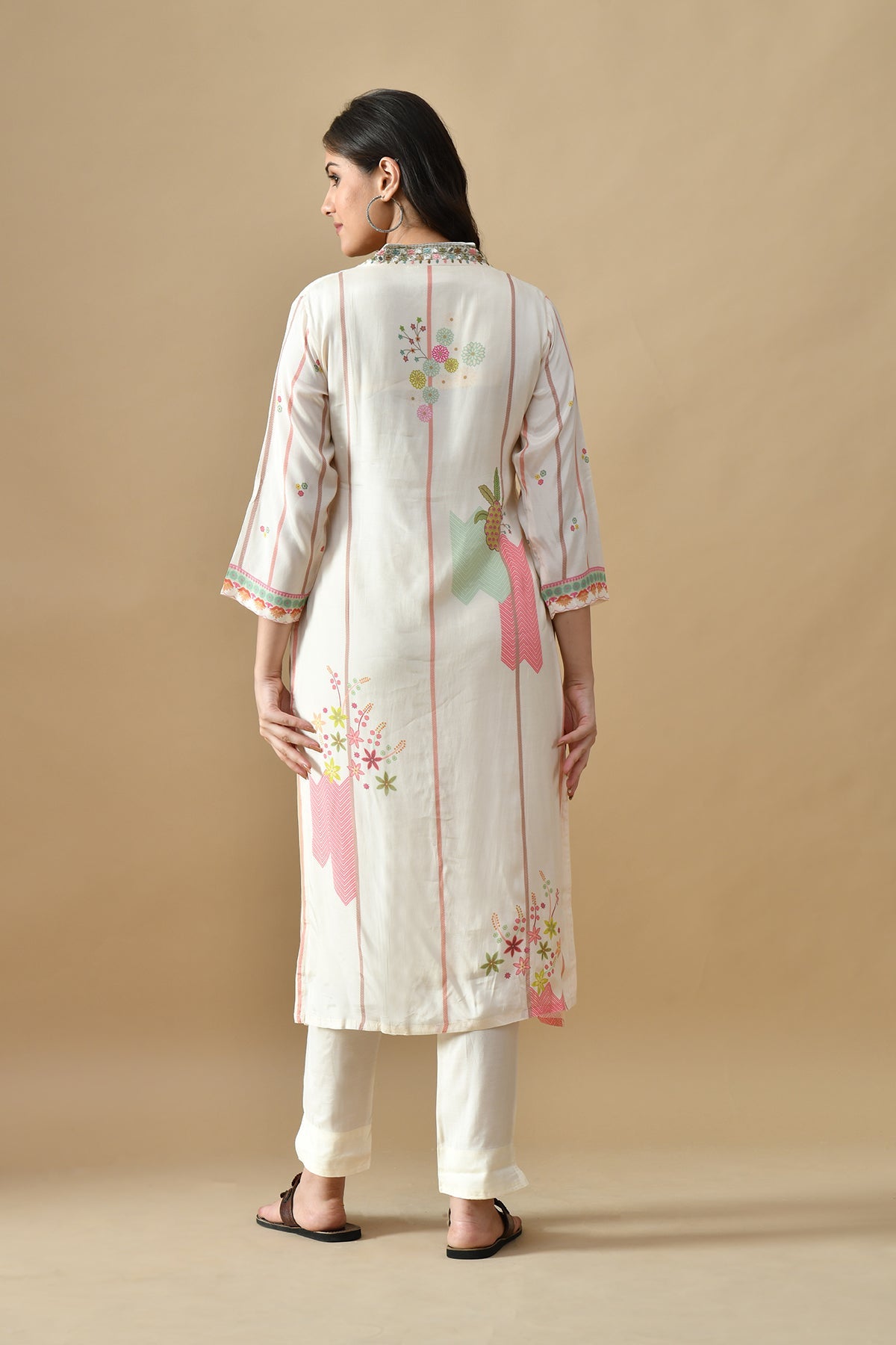 Cream Embellished Kurta Set