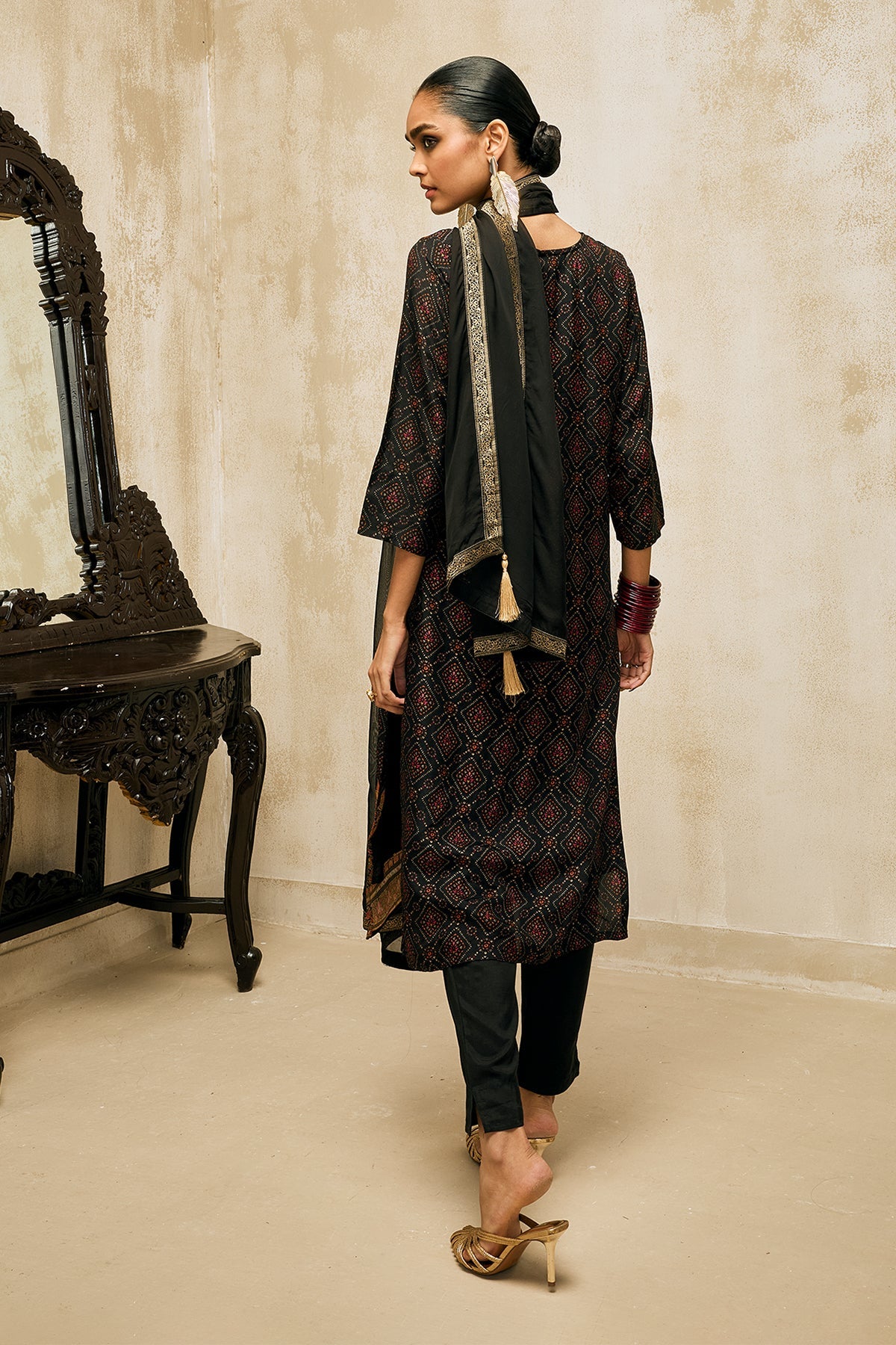 Black Embellished Kurta Set