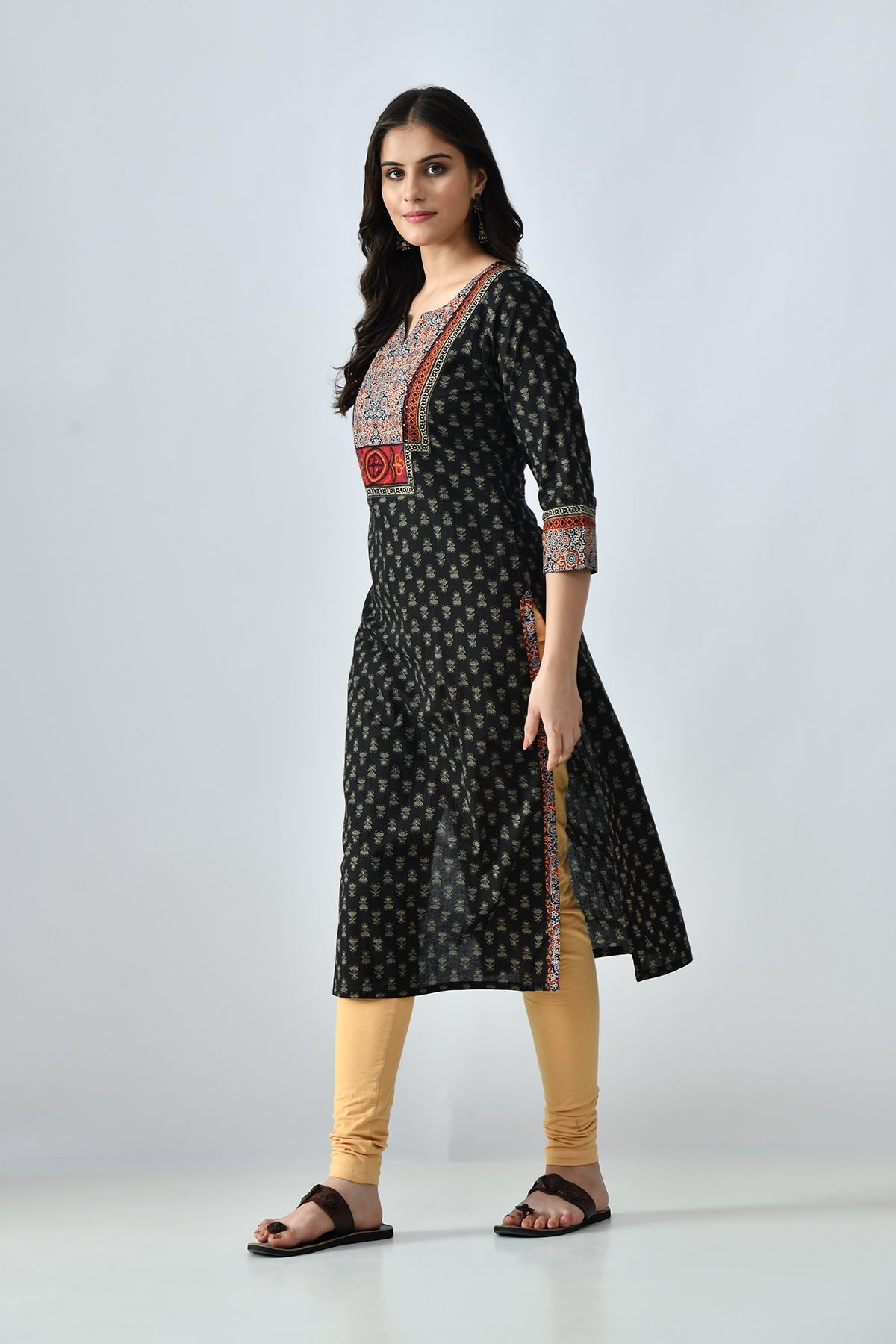 Black Printed Straight Kurta