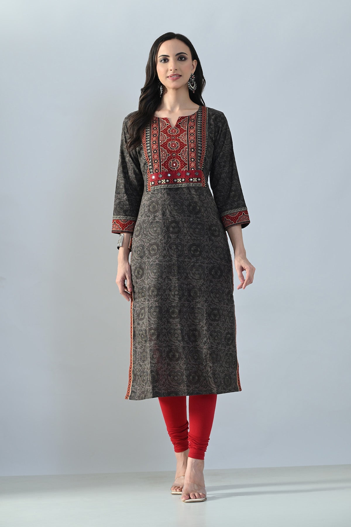 Brown Printed Straight Kurta
