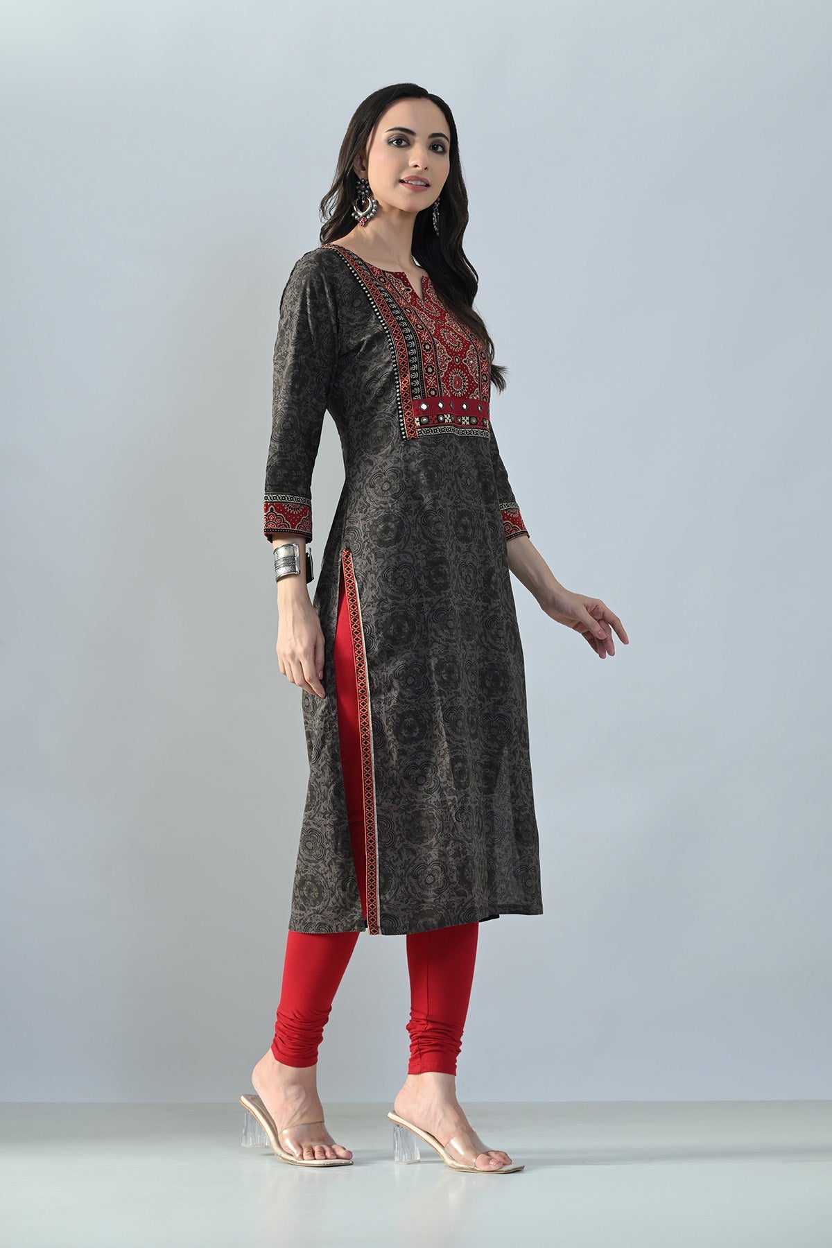 Brown Printed Straight Kurta