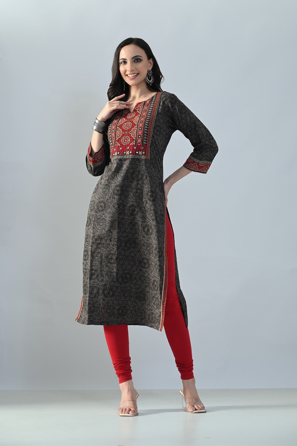 Brown Printed Straight Kurta