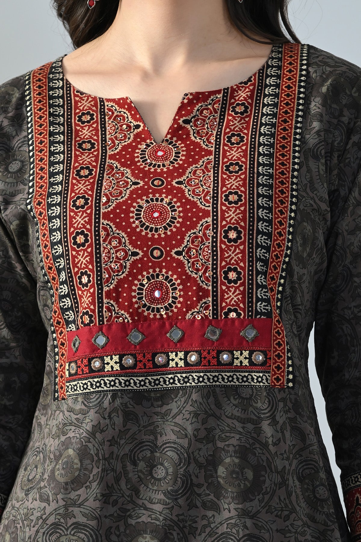 Brown Printed Straight Kurta