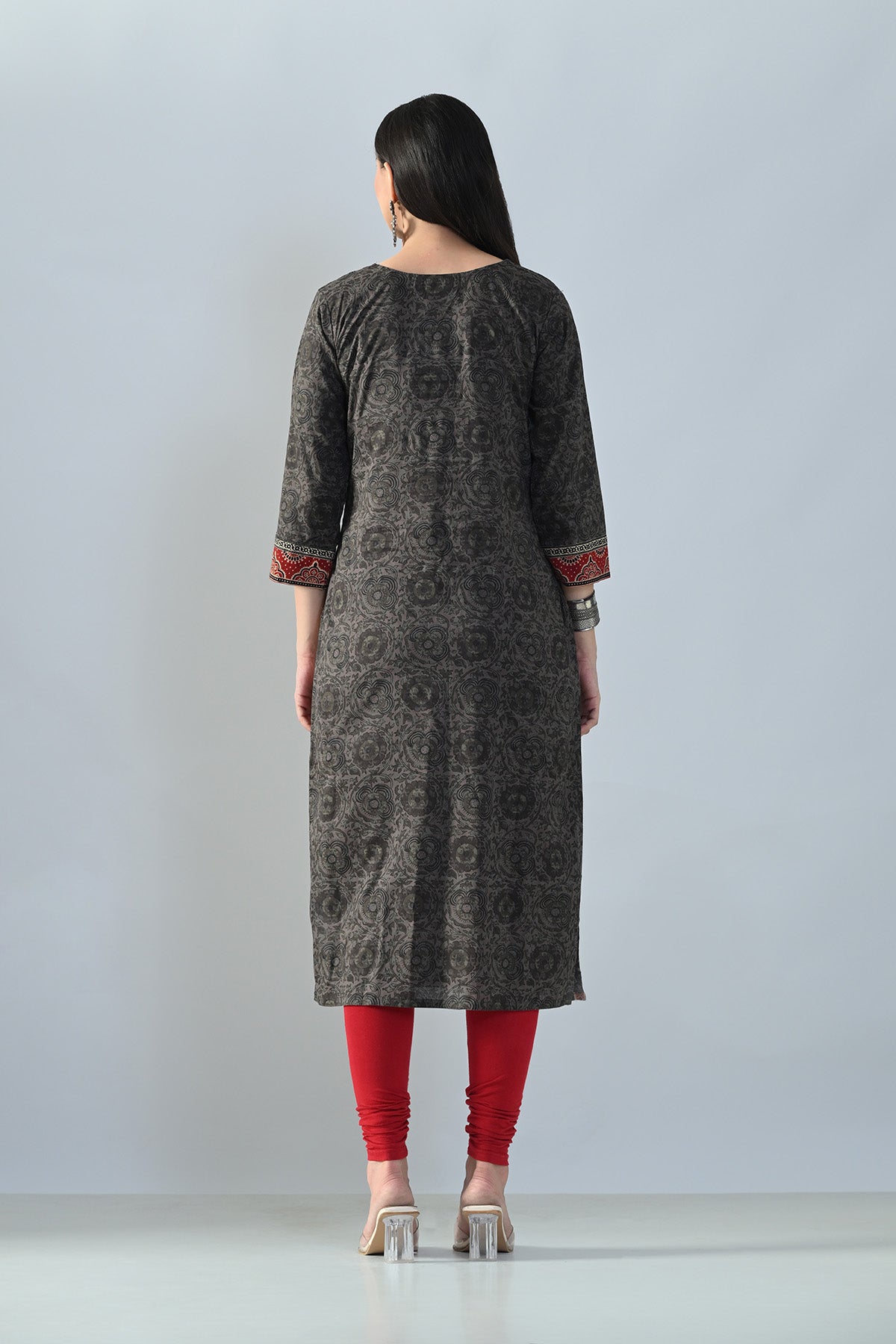 Brown Printed Straight Kurta