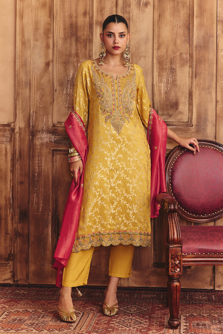 Mustard Embroidered Kurta Set
