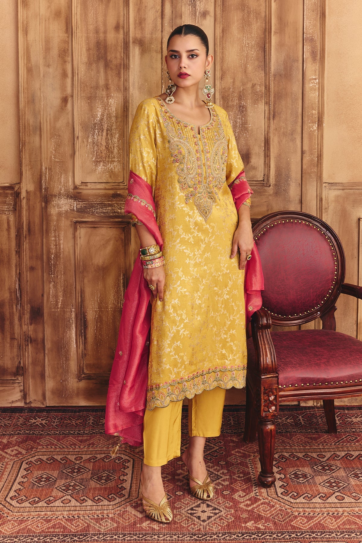 Mustard Embroidered Kurta Set