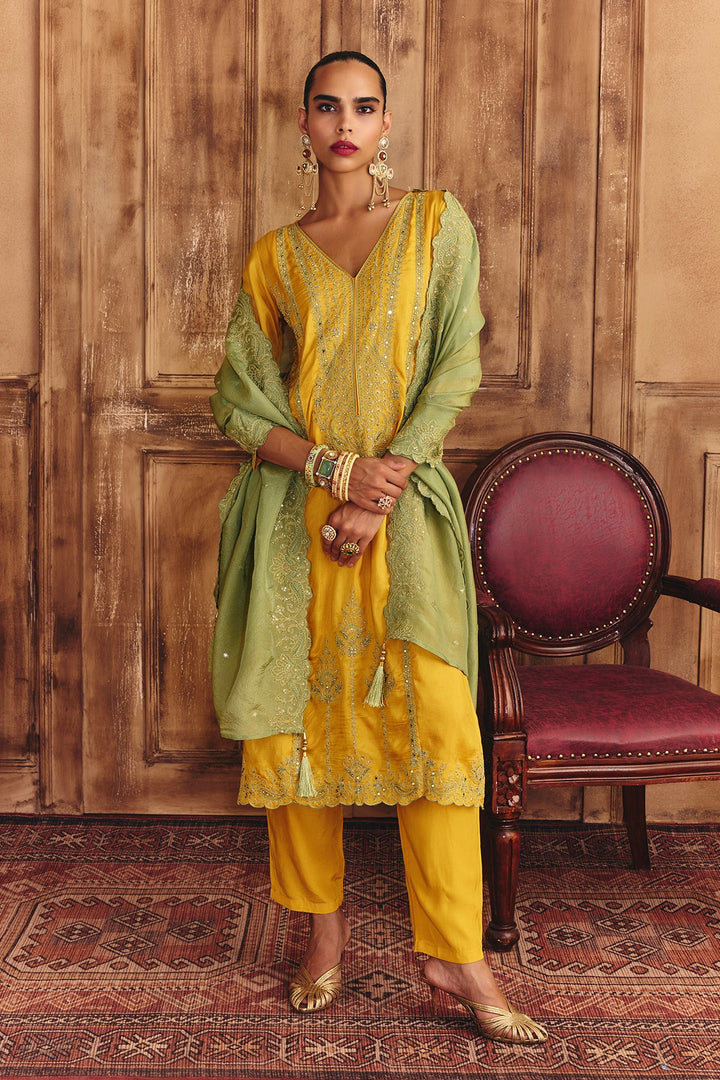 Mustard Embroidered Kurta Set
