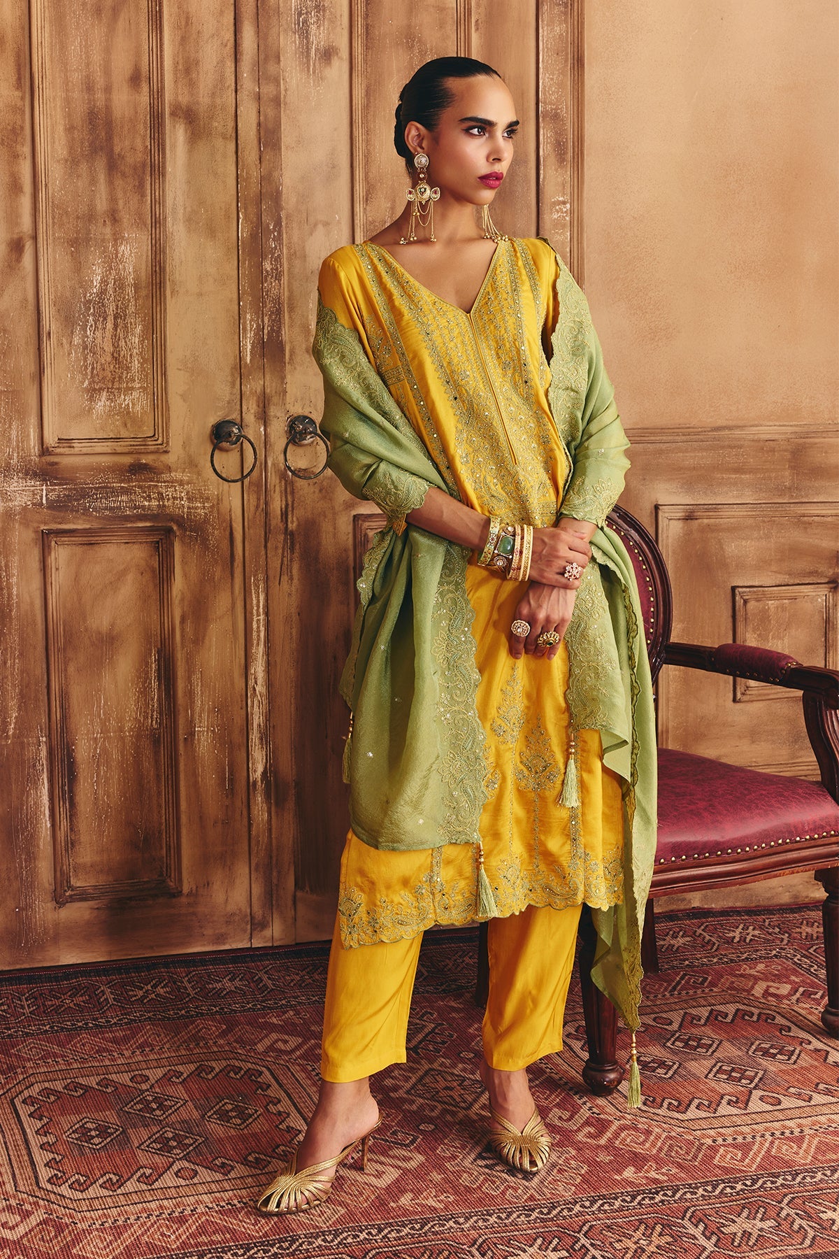Mustard Embroidered Kurta Set