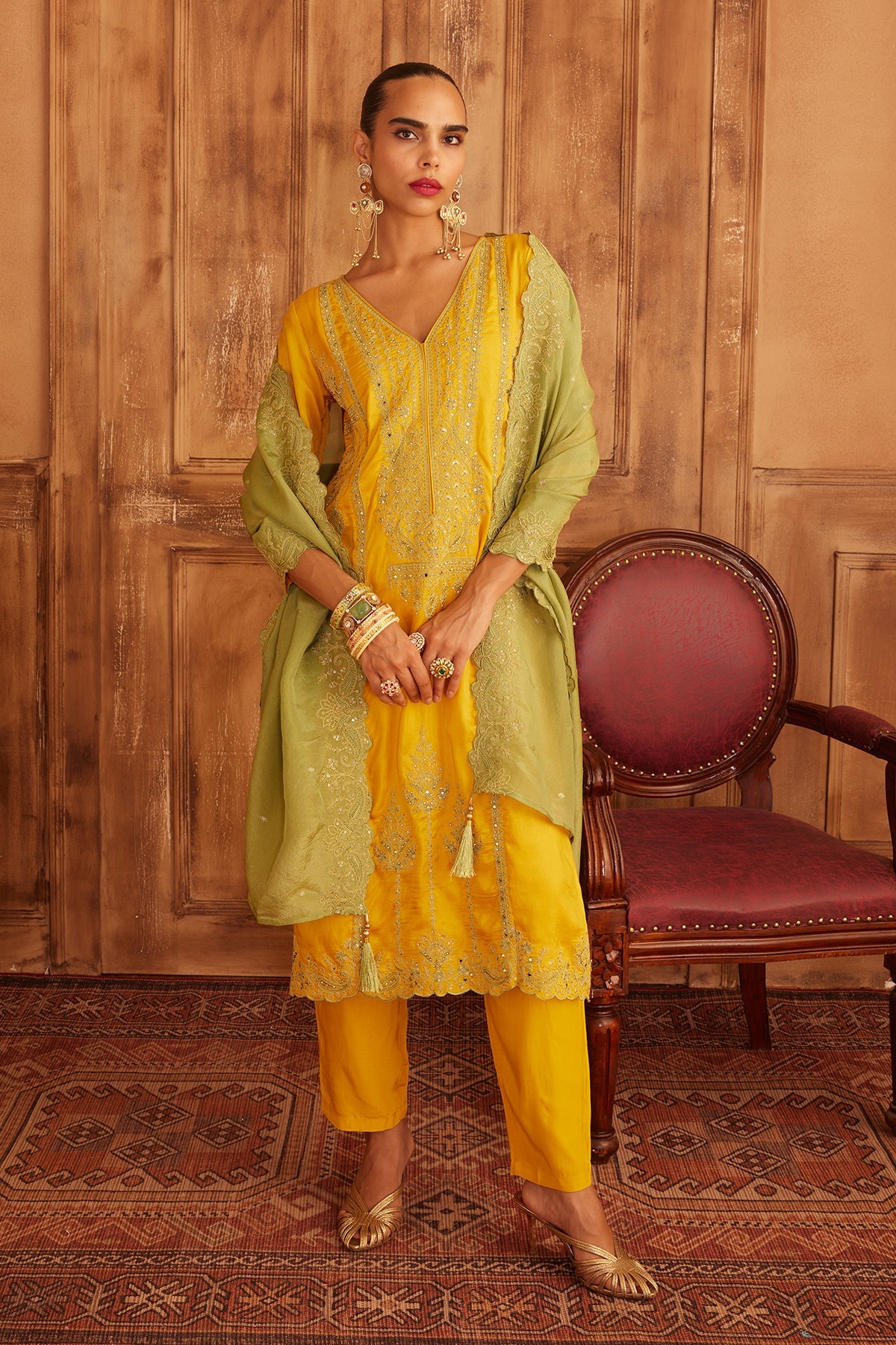 Mustard Embroidered Kurta Set