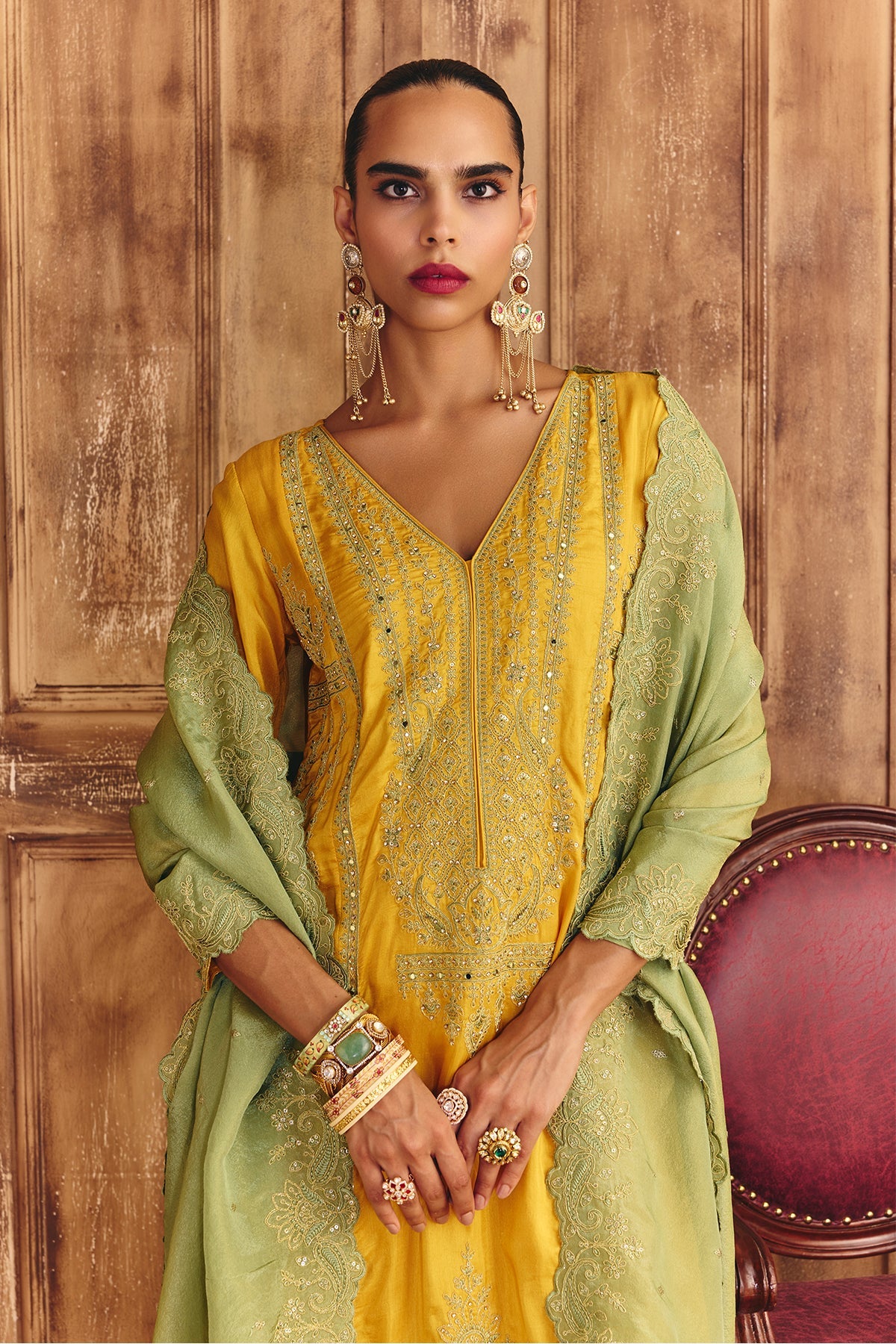Mustard Embroidered Kurta Set
