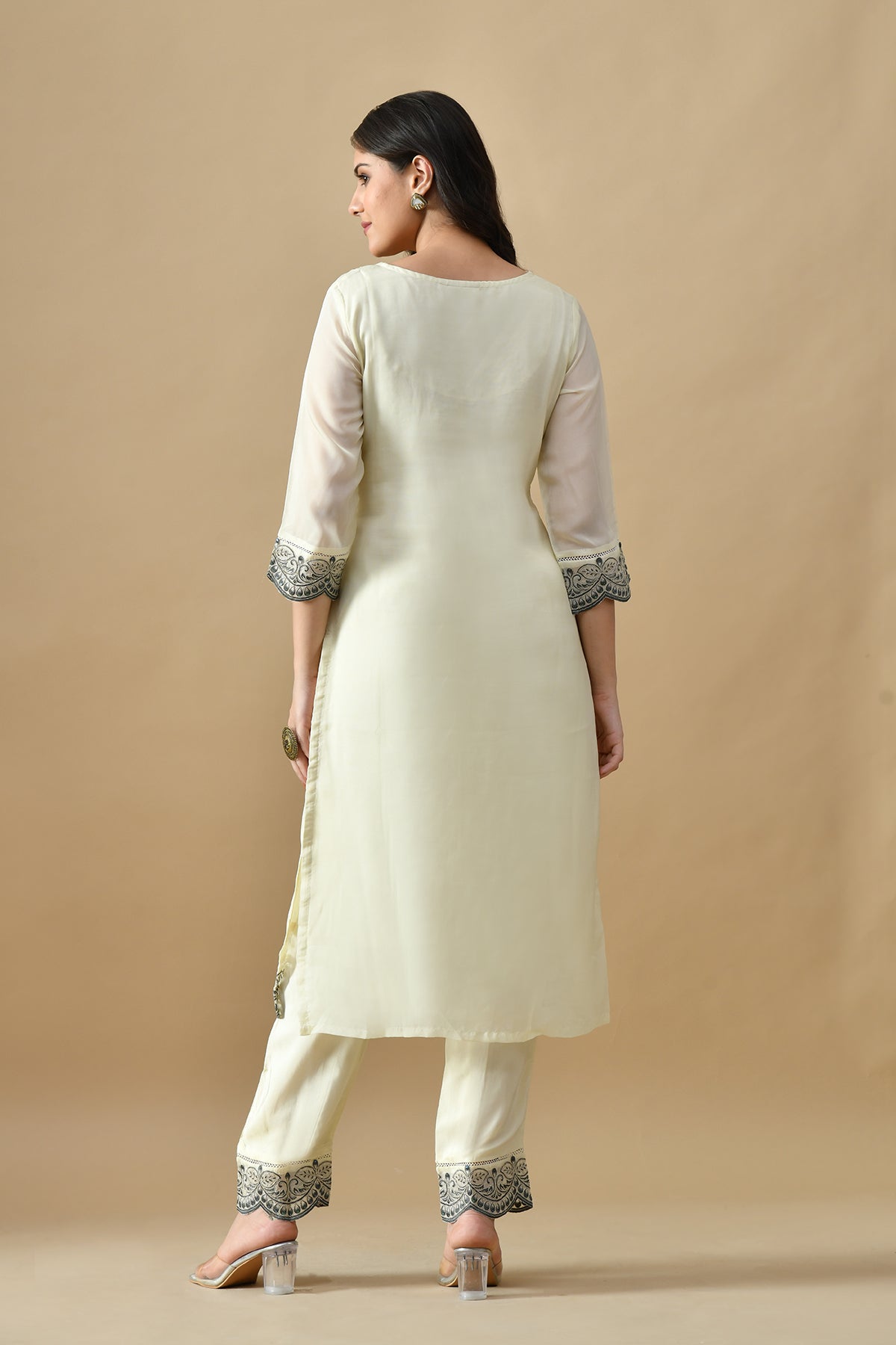 Cream Embroidered Kurta Set