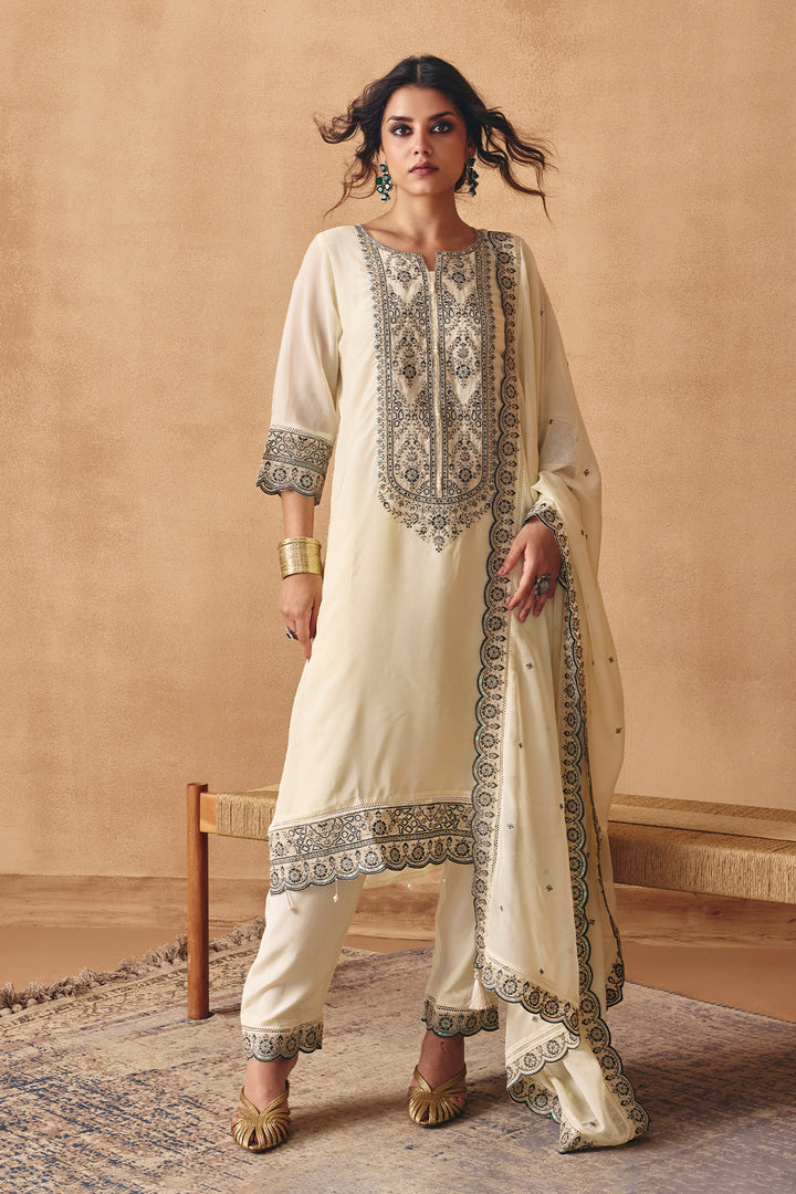Cream Embroidered Kurta Set