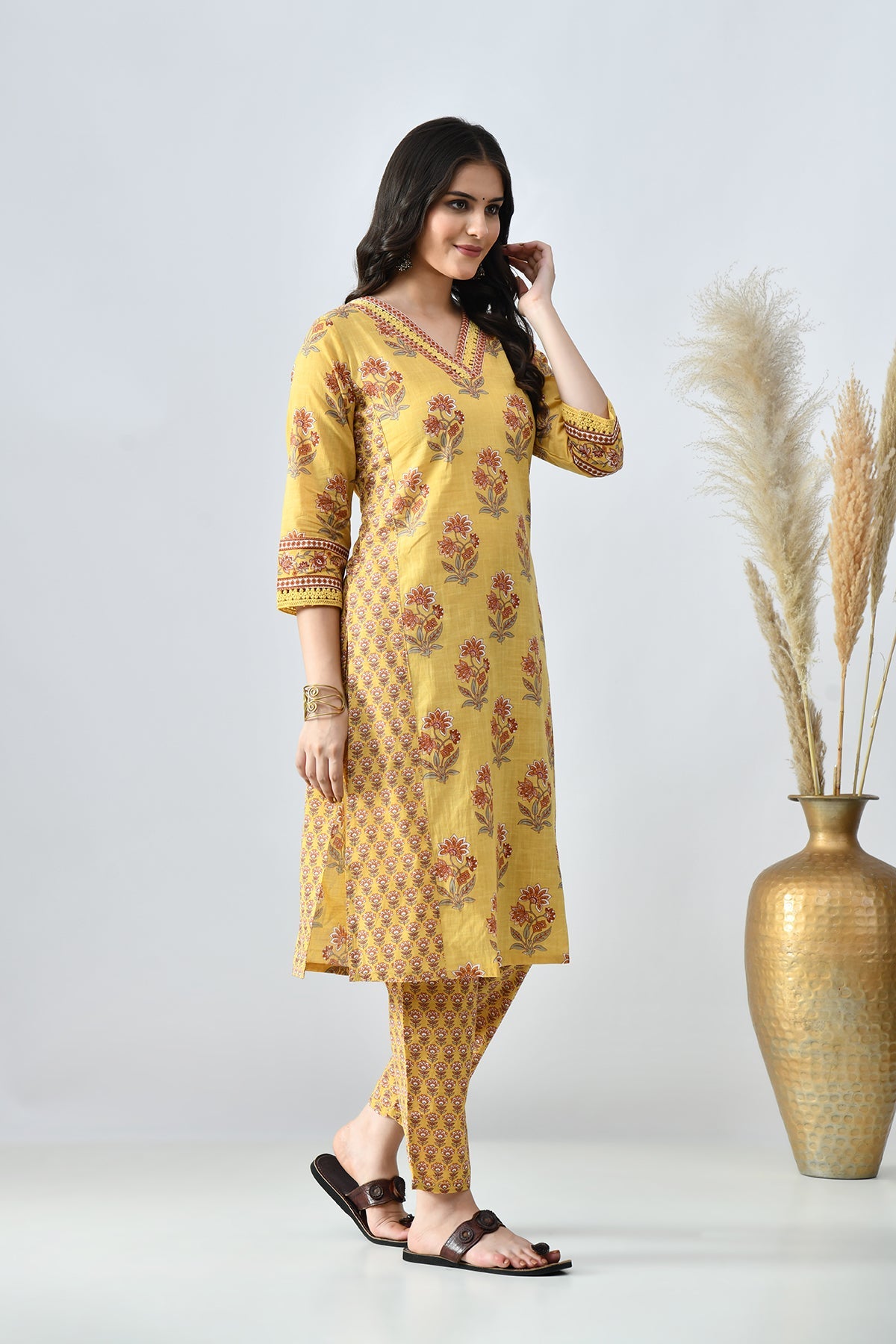 Mustard Printed Kurta Set