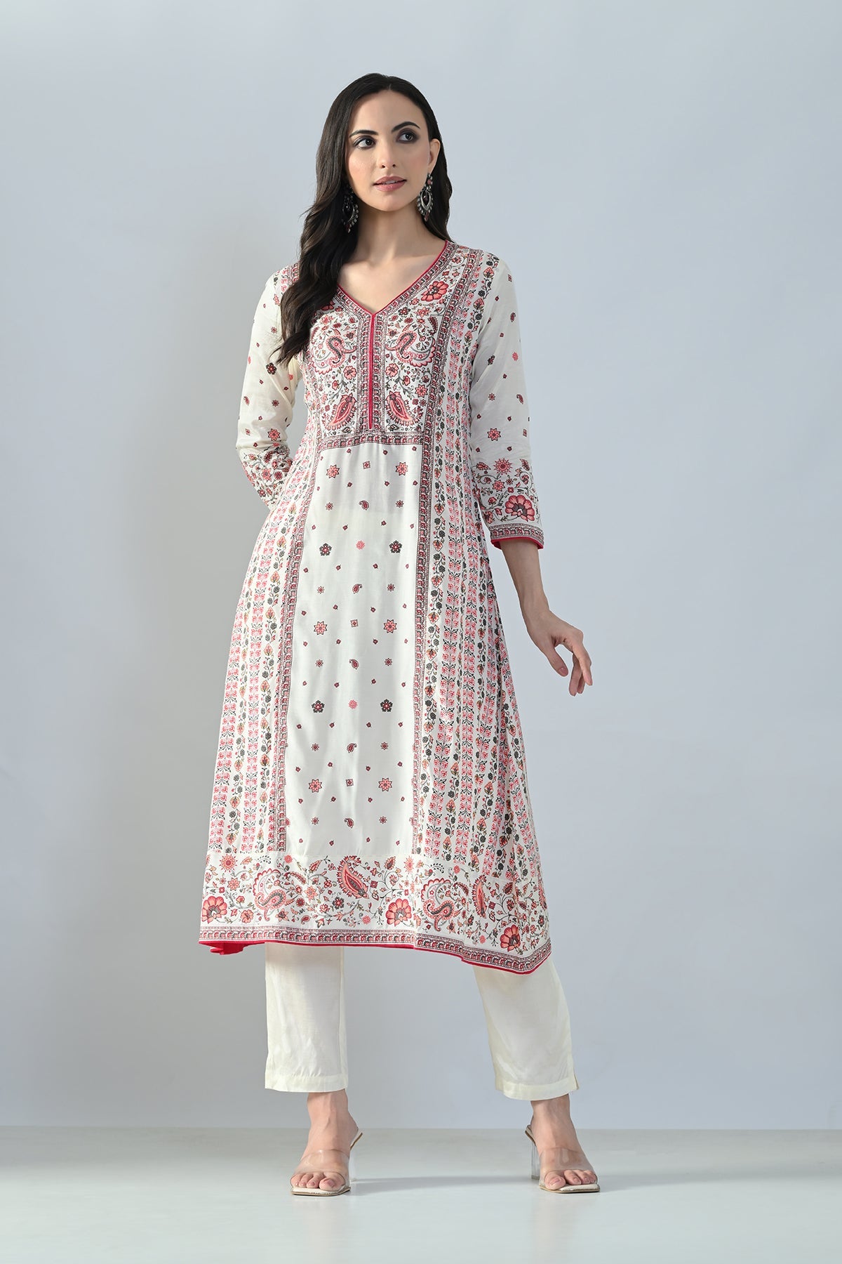 Cream Printed Kurta Set