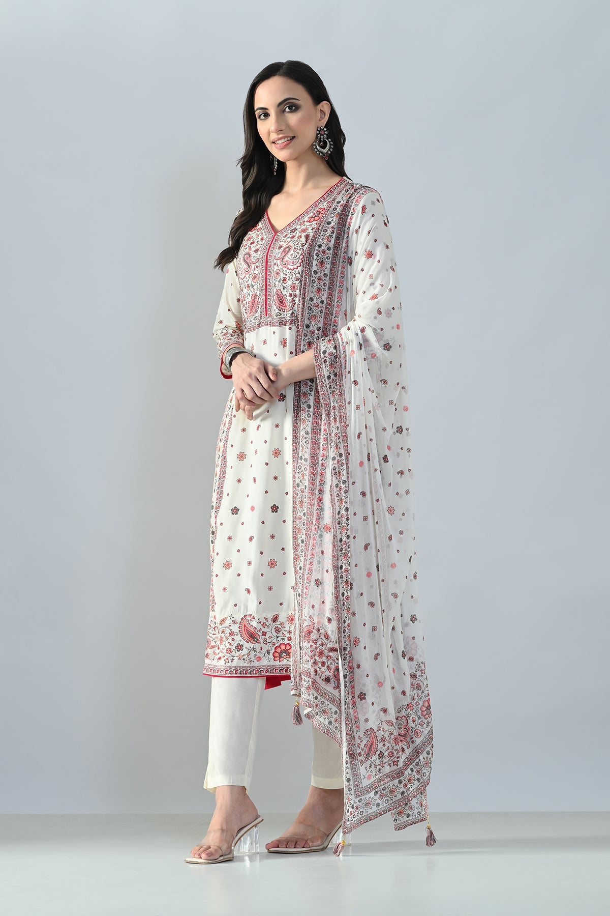 Cream Printed Kurta Set