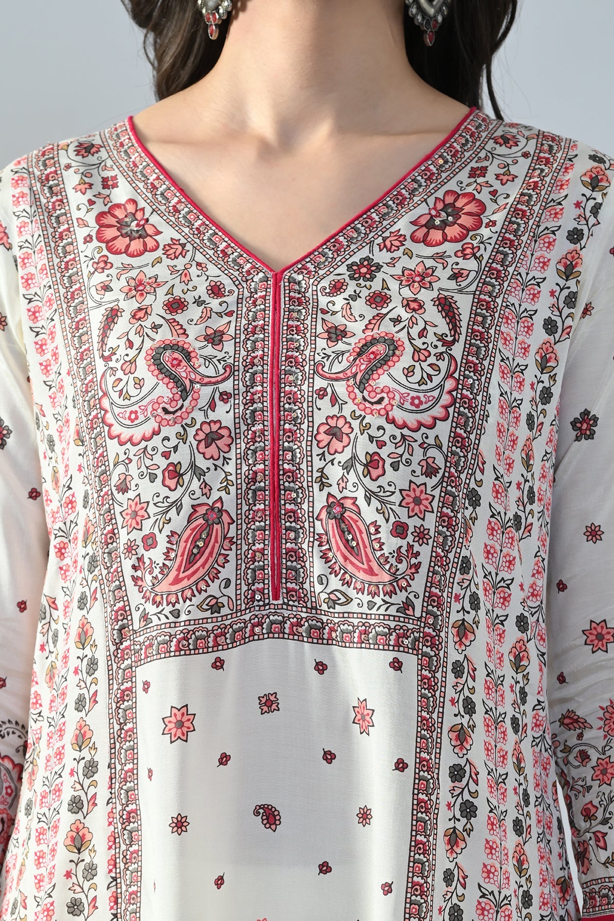 Cream Printed Kurta Set