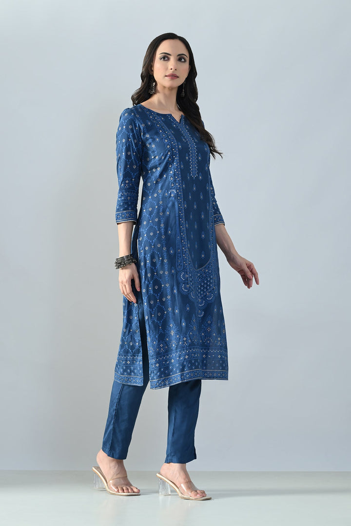Blue Printed Kurta Set