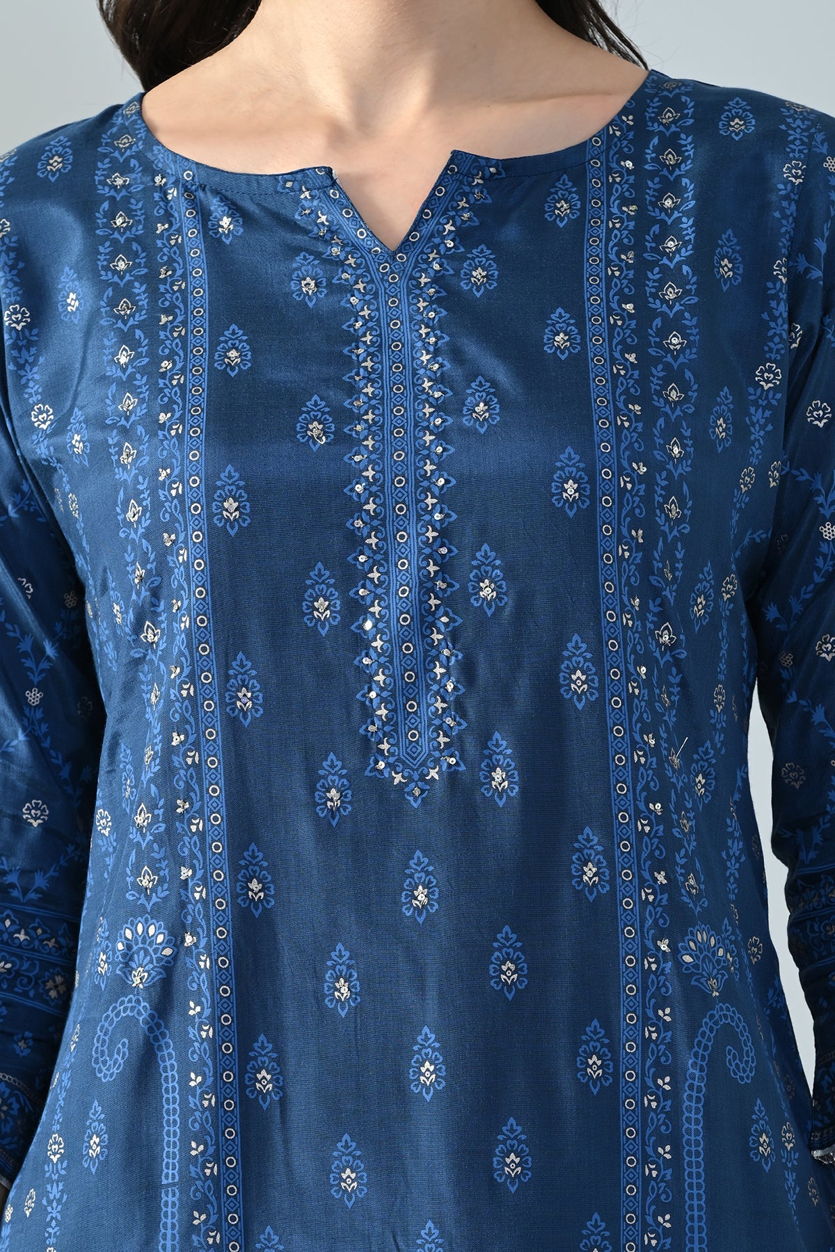 Blue Printed Kurta 3 Pcs Set