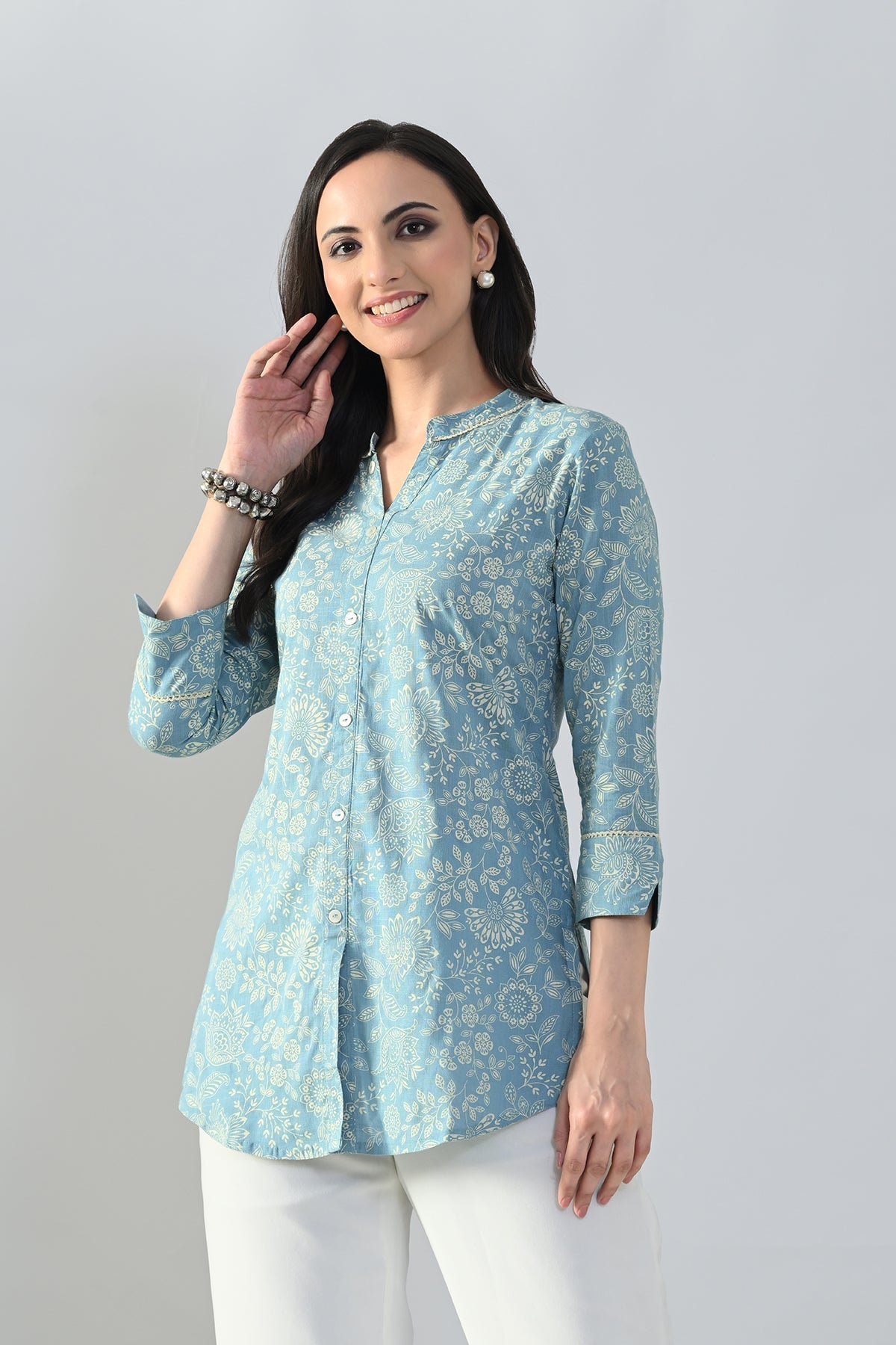 Green Printed Straight Top