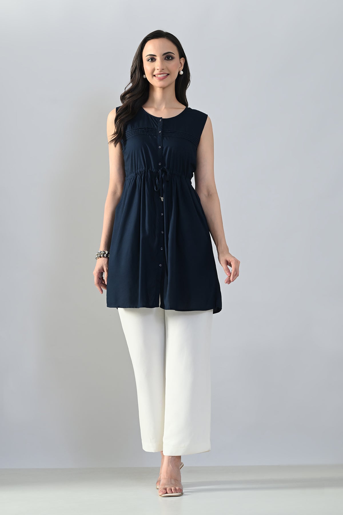 Blue Solid Flared Top