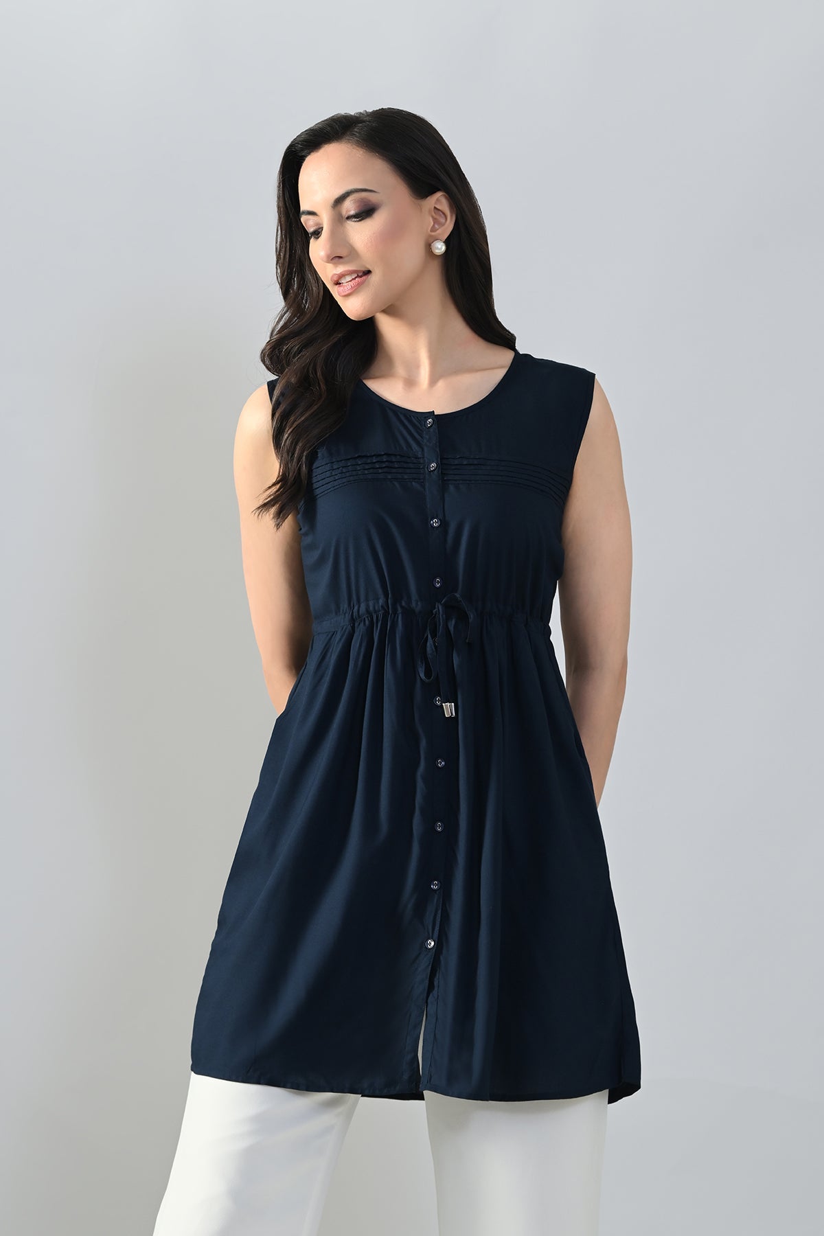 Blue Solid Flared Top