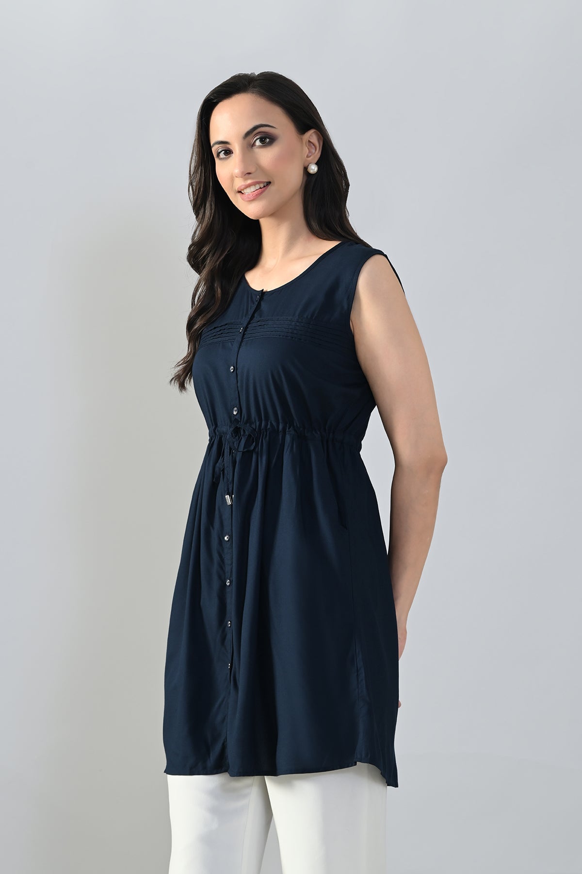 Blue Solid Flared Top