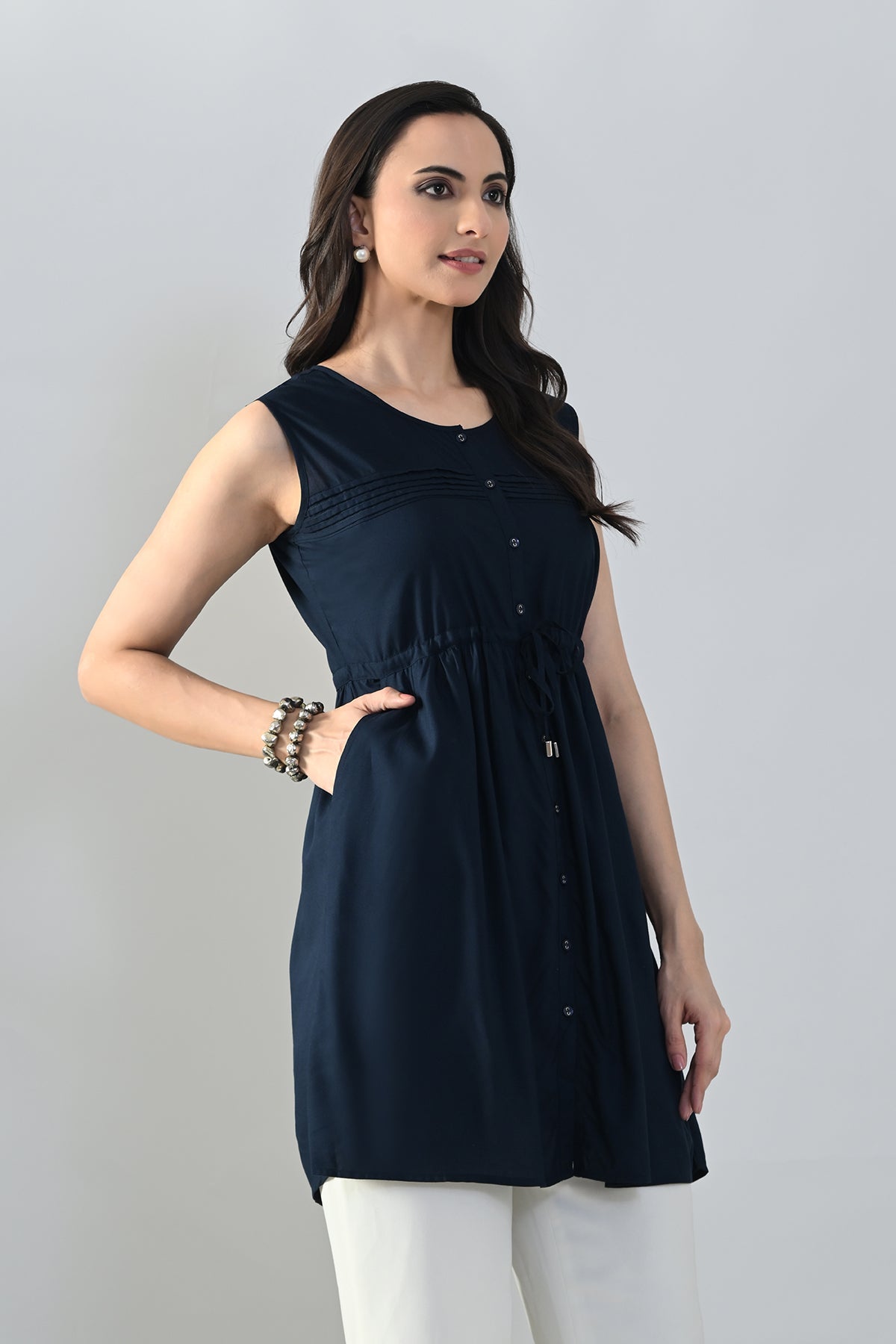 Blue Solid Flared Top