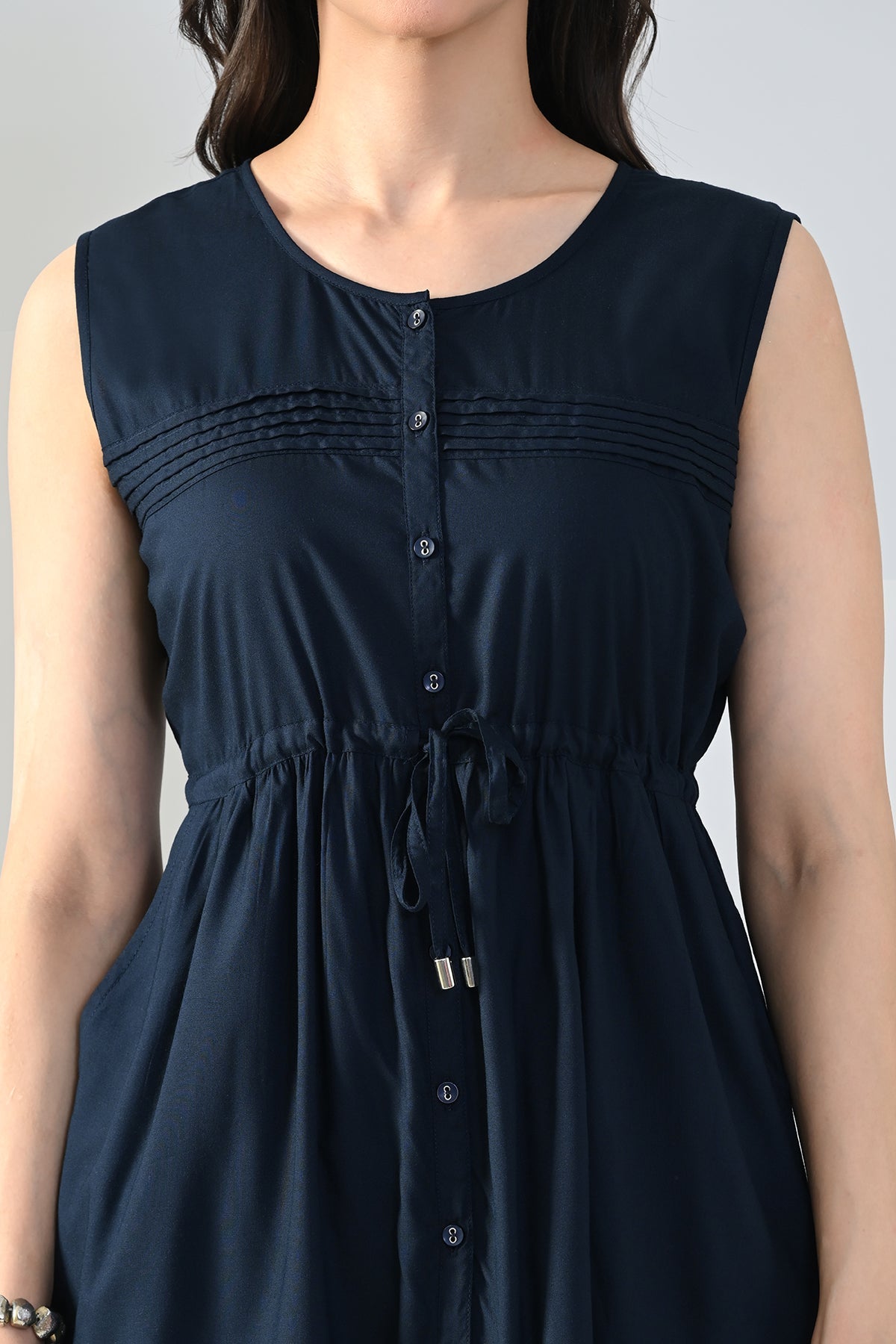 Blue Solid Flared Top