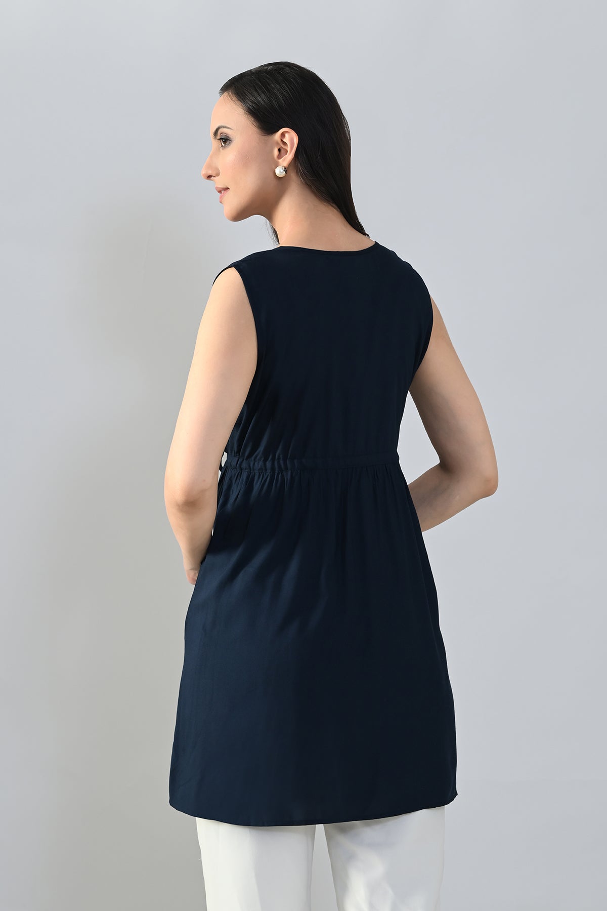 Blue Solid Flared Top