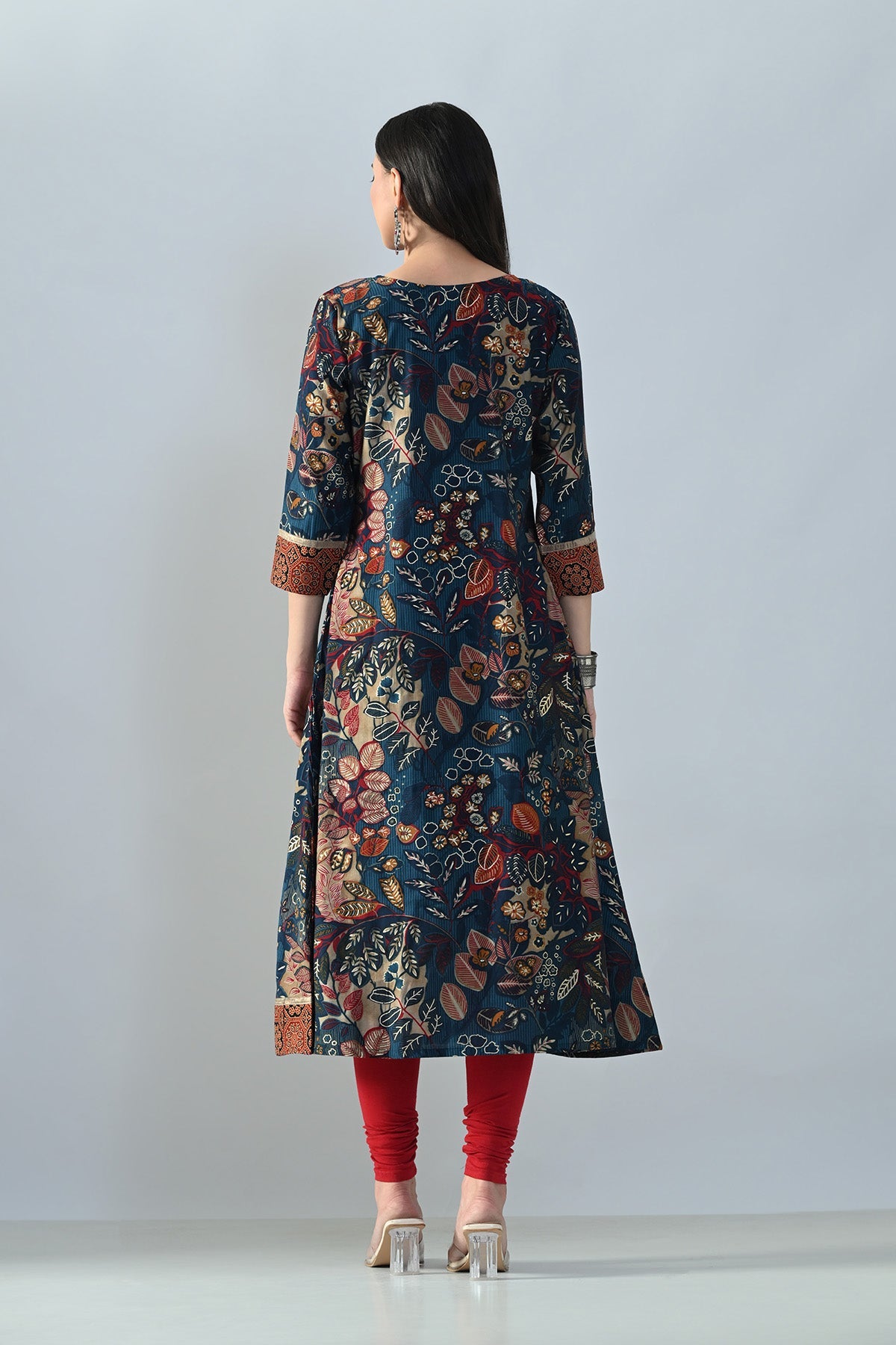 Teal Printed A-line Kurta