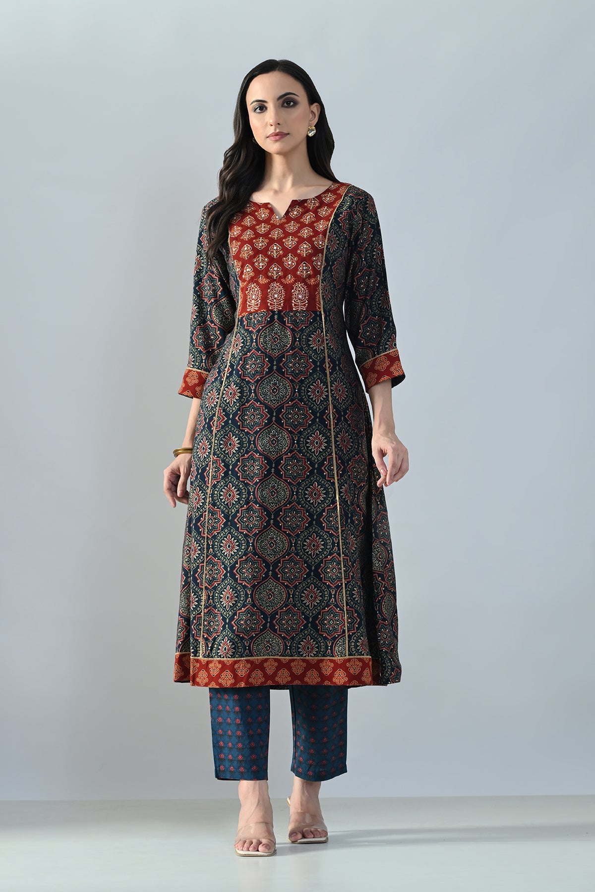 Blue Printed A-line Kurta