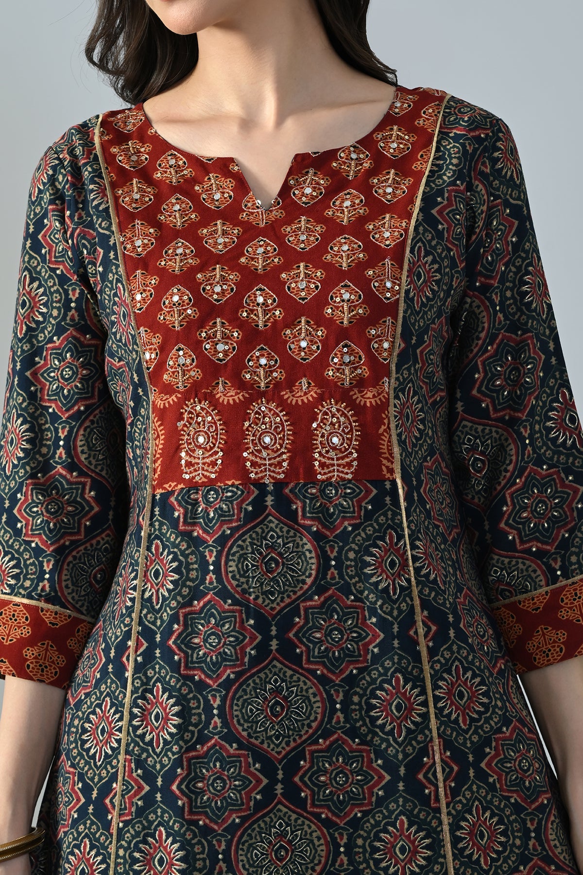 Blue Printed A-line Kurta
