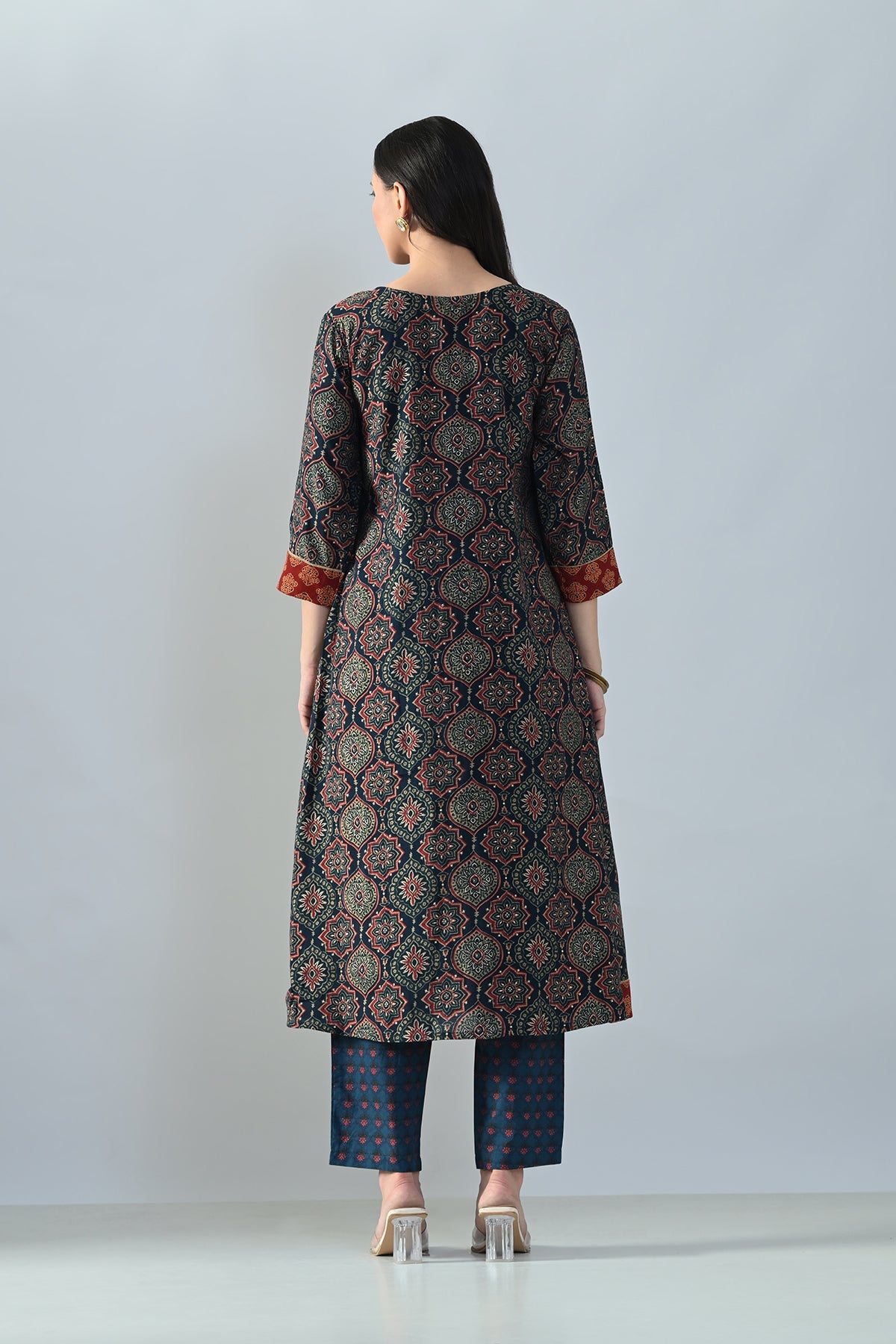 Blue Printed A-line Kurta