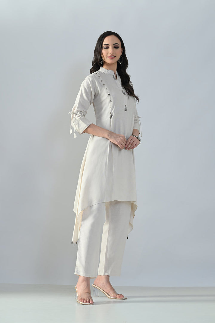 Cream Solid A-Line Kurta Set
