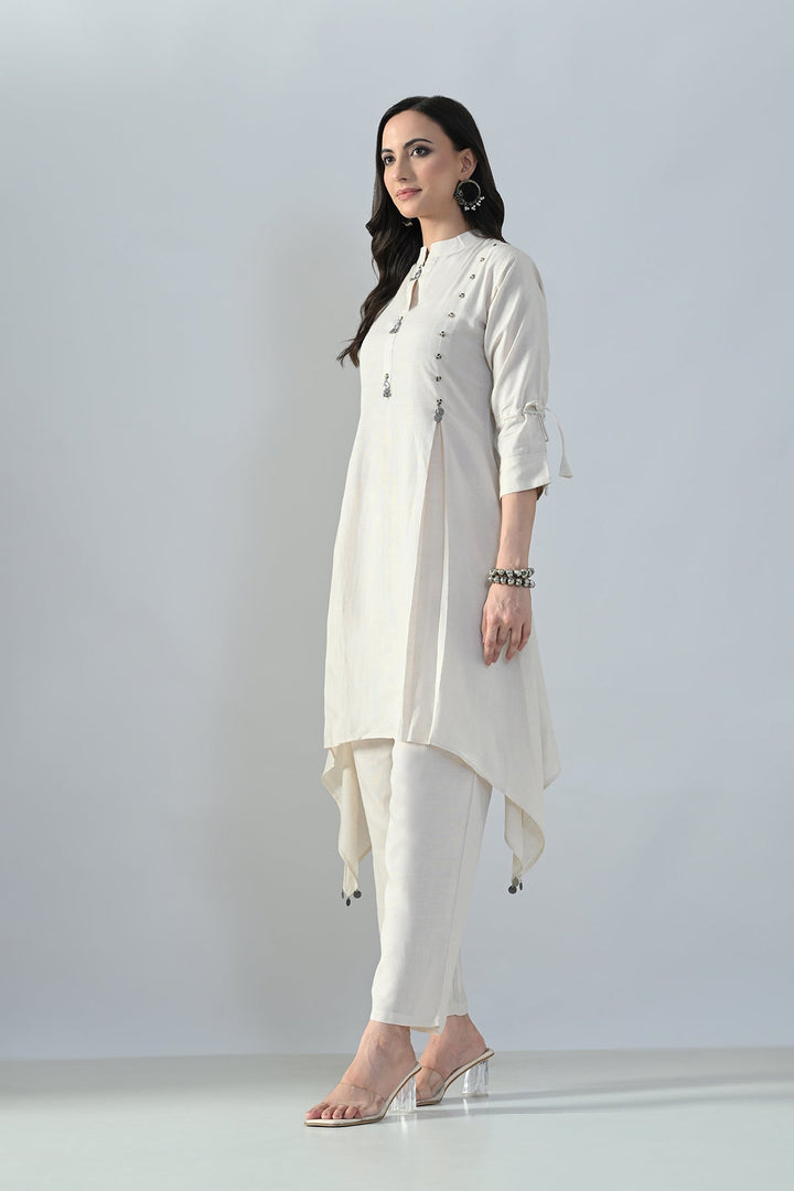 Cream Solid A-Line Kurta Set