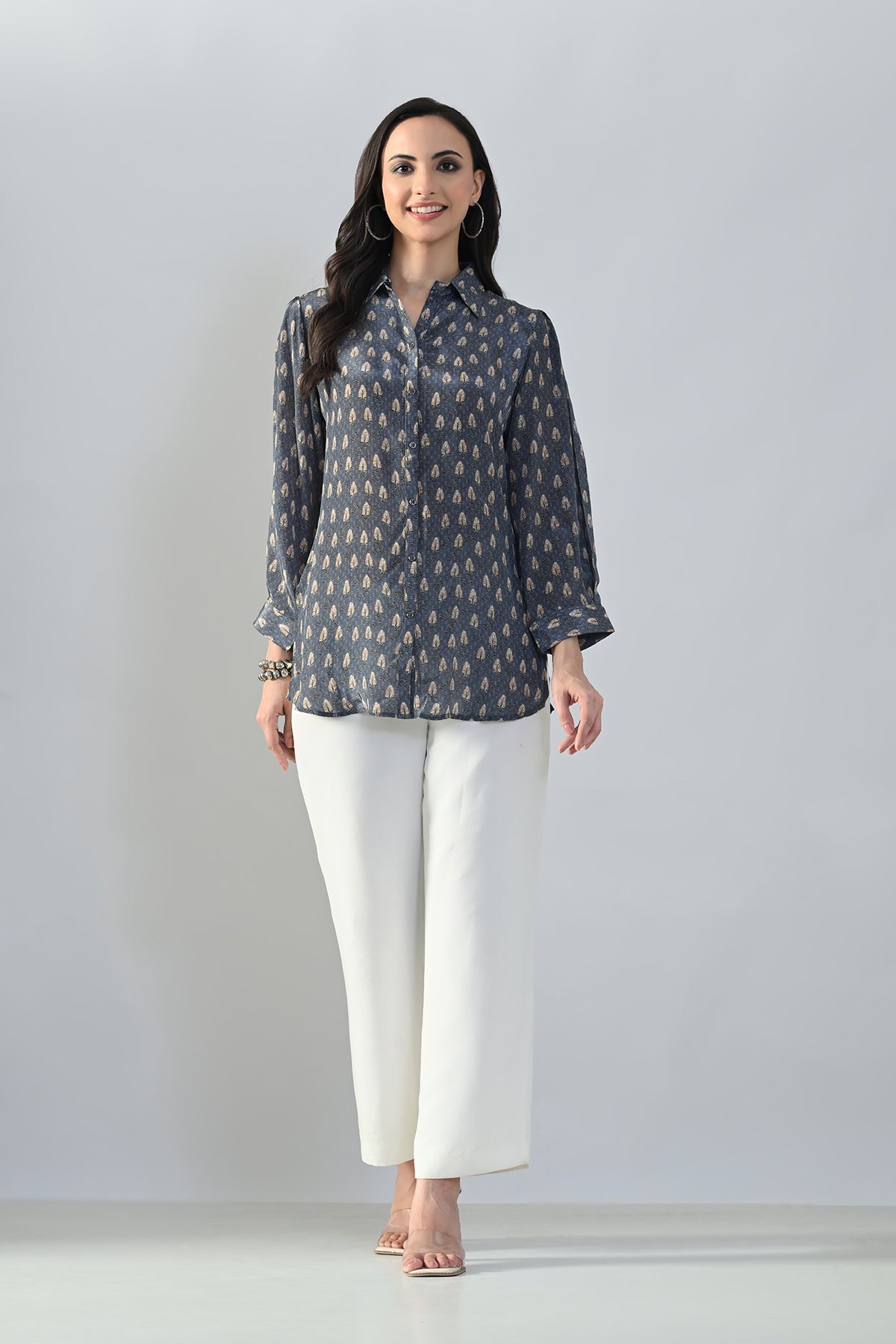 Grey Printed Straight Top