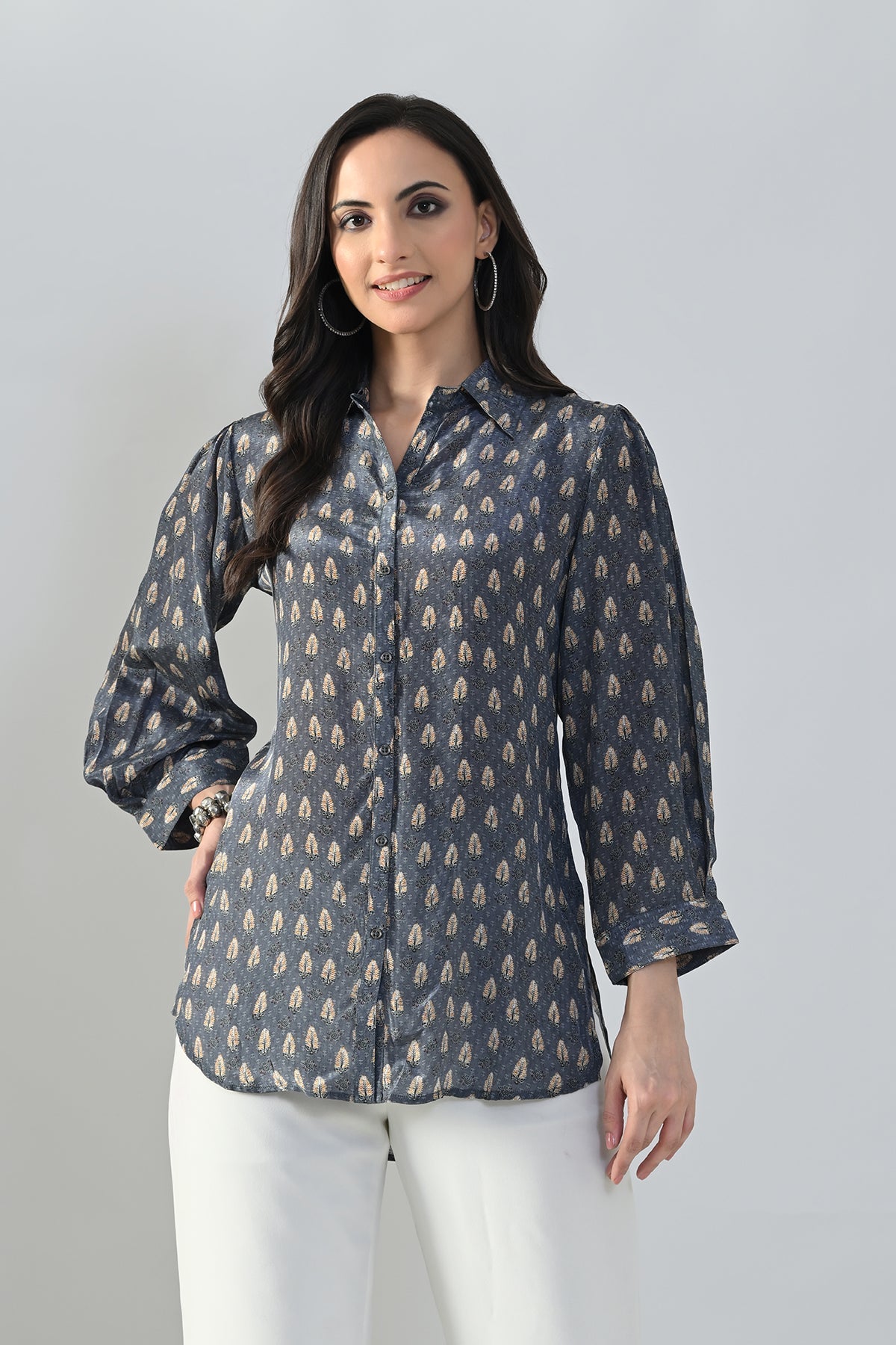 Grey Printed Straight Top