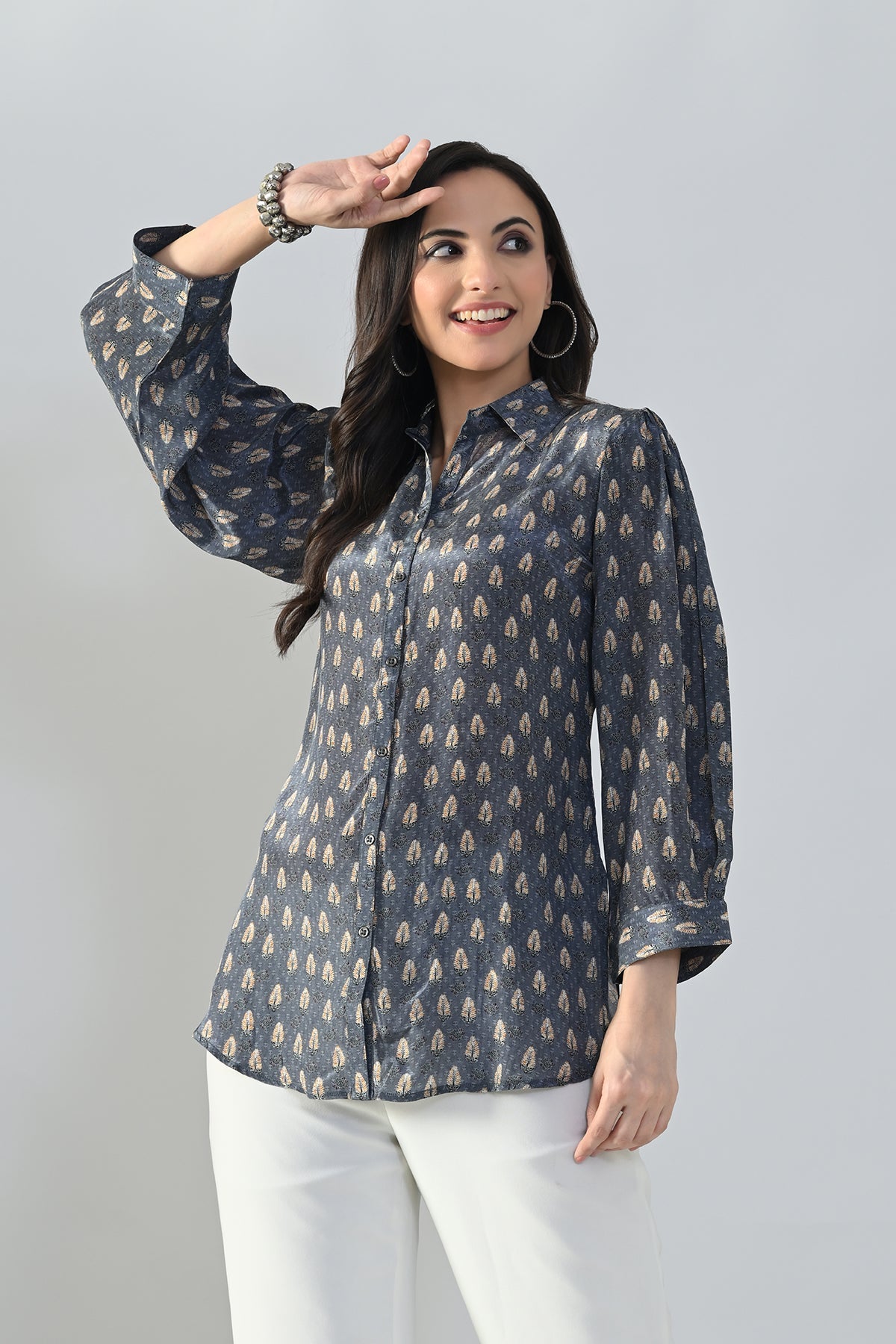 Grey Printed Straight Top