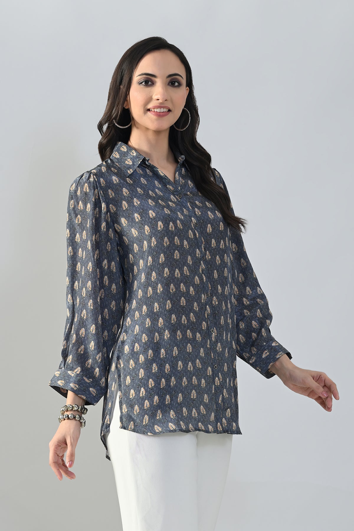 Grey Printed Straight Top