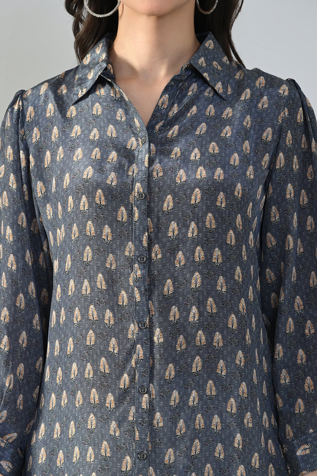 Grey Printed Straight Top