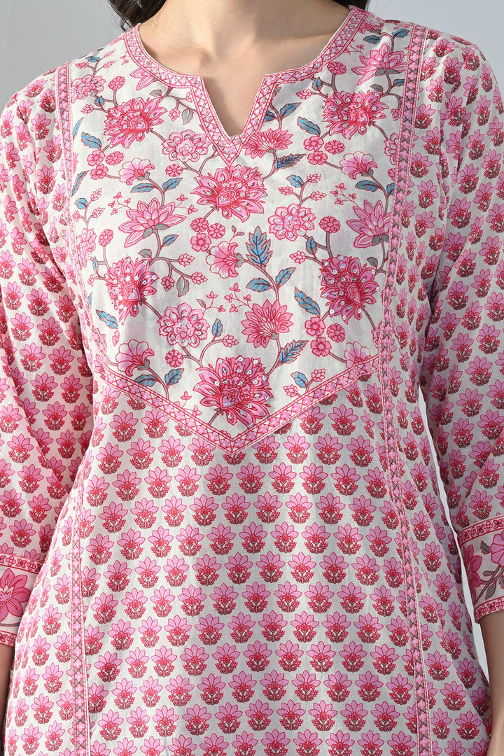 Cream Printed Straight Kurta Set