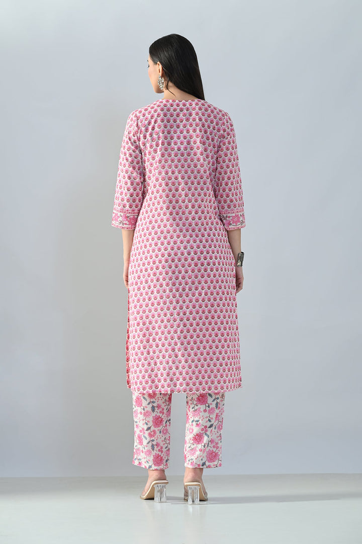Cream Printed Straight Kurta Set