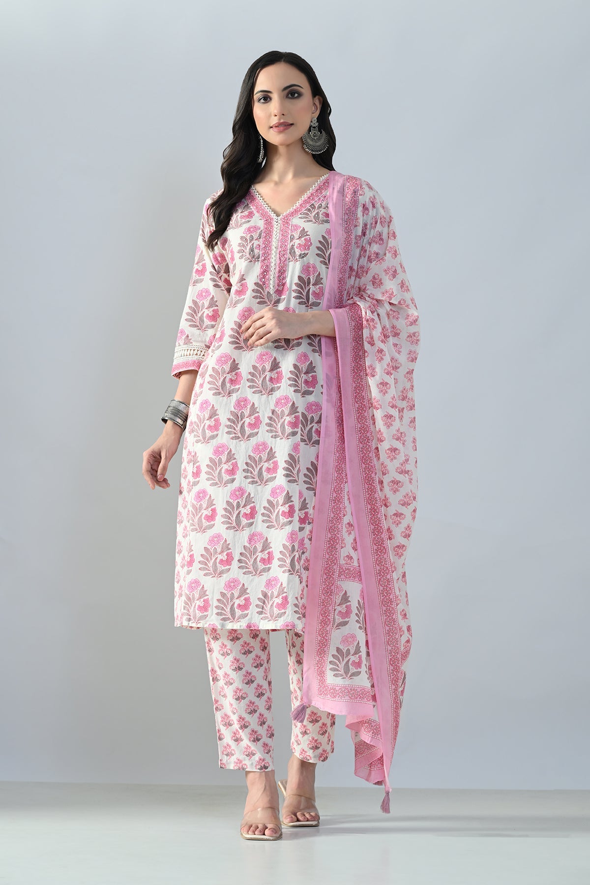 Cream Printed Kurta Set