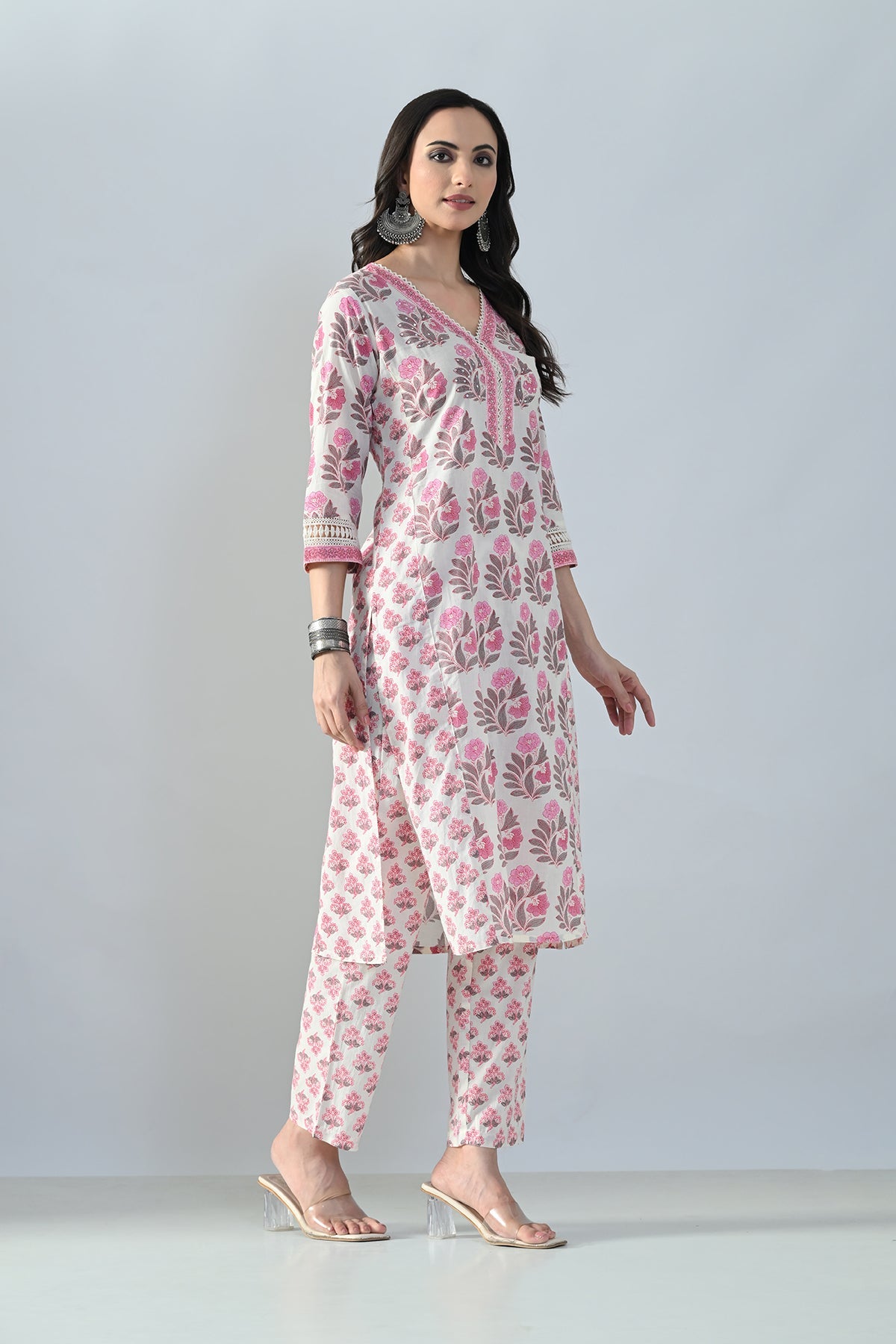 Cream Printed Kurta Set