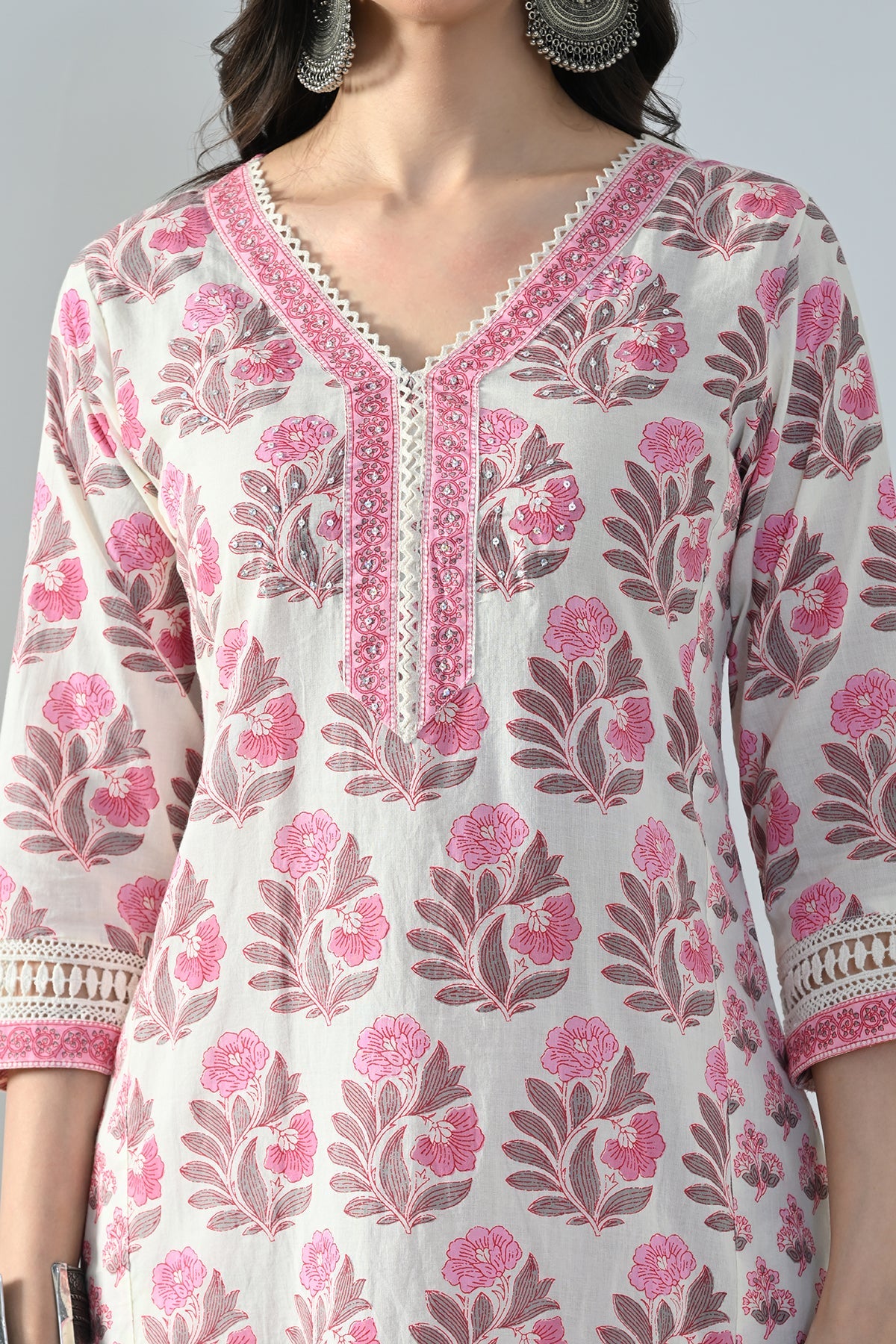 Cream Printed Kurta Set