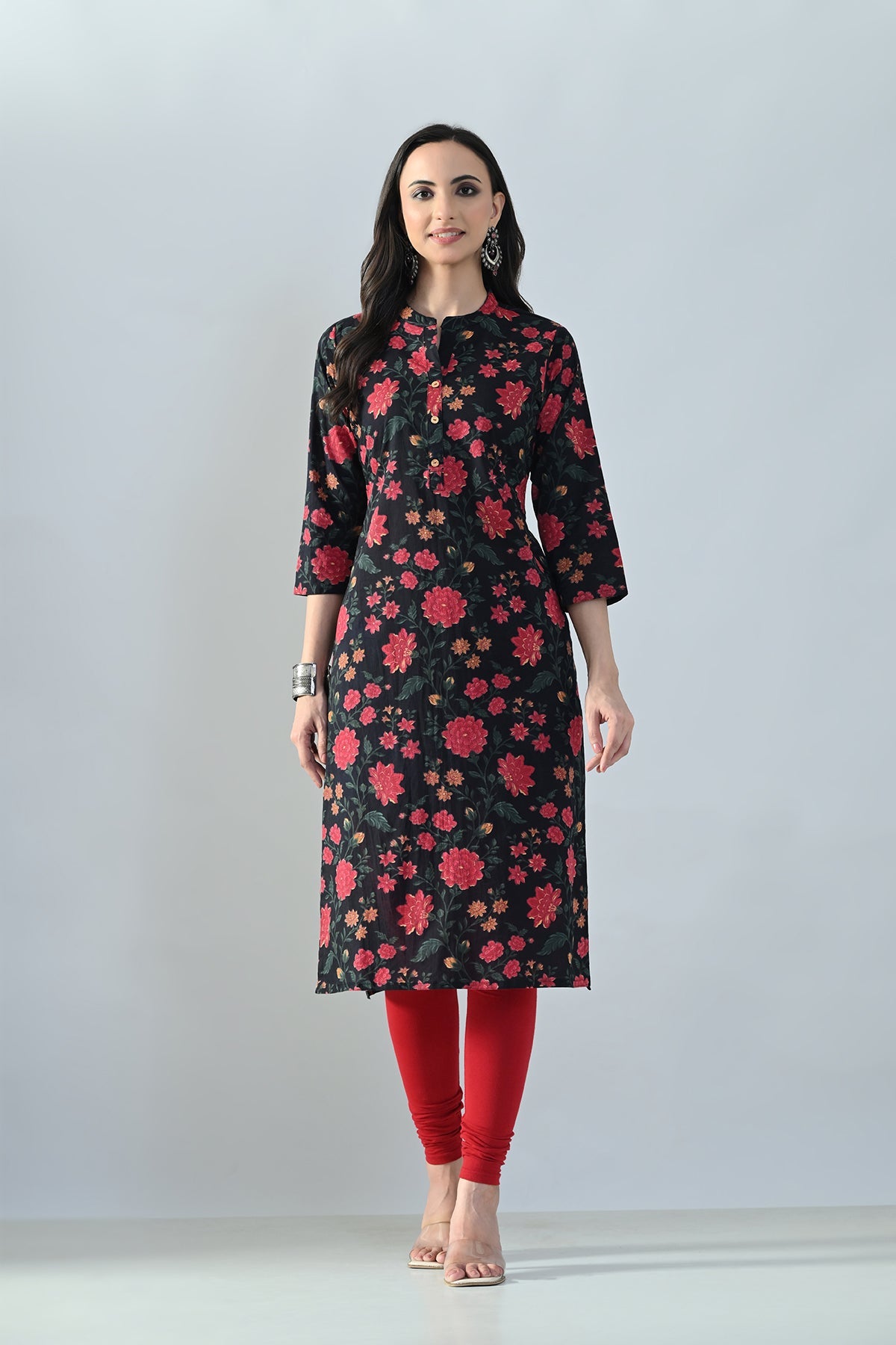 Black Floral Printed Kurta